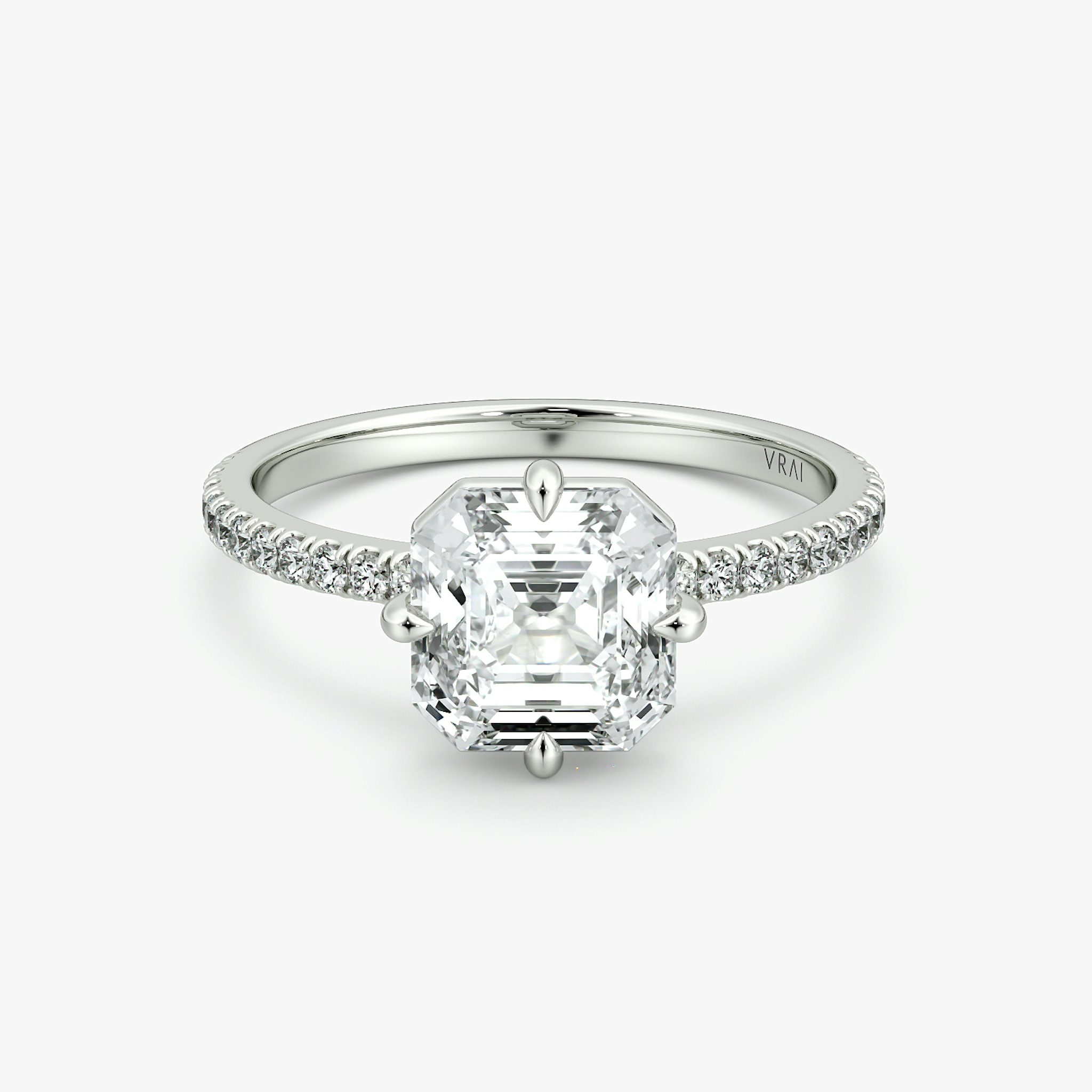 The Compass Solitaire | Asscher | 18k | White Gold | bandAccent: Pavé | diamondOrientation: vertical | caratWeight: other