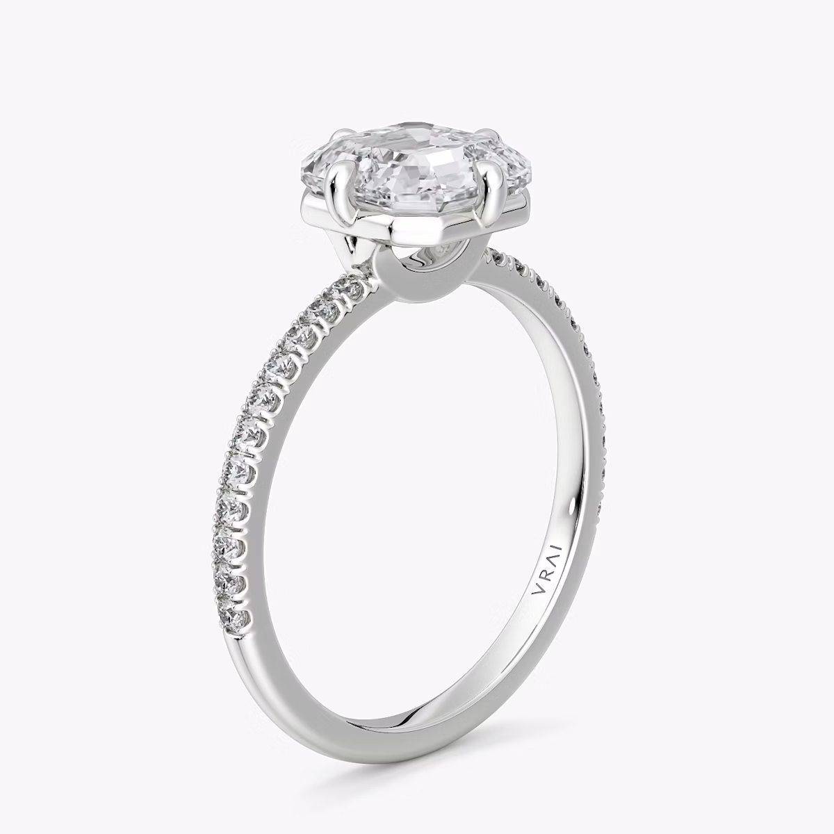 The Compass Solitaire | Asscher | Platinum | bandAccent: Pavé | diamondOrientation: vertical | caratWeight: other