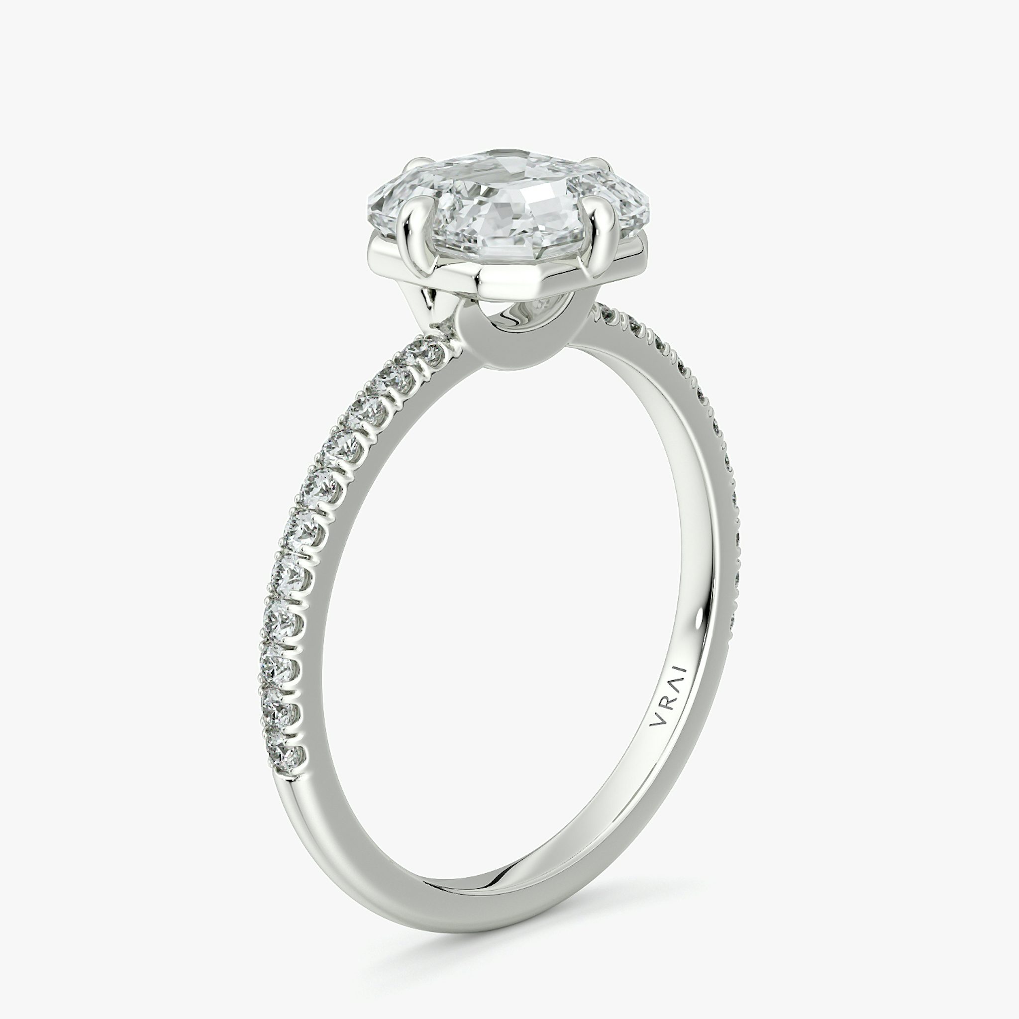 The Compass Solitaire | Asscher | 18k | White Gold | bandAccent: Pavé | diamondOrientation: vertical | caratWeight: other