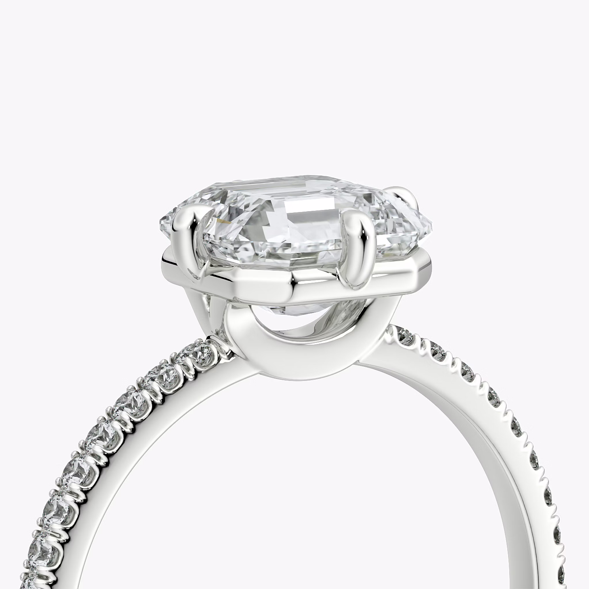 The Compass Solitaire | Asscher | 18k | White Gold | bandAccent: Pavé | diamondOrientation: vertical | caratWeight: other