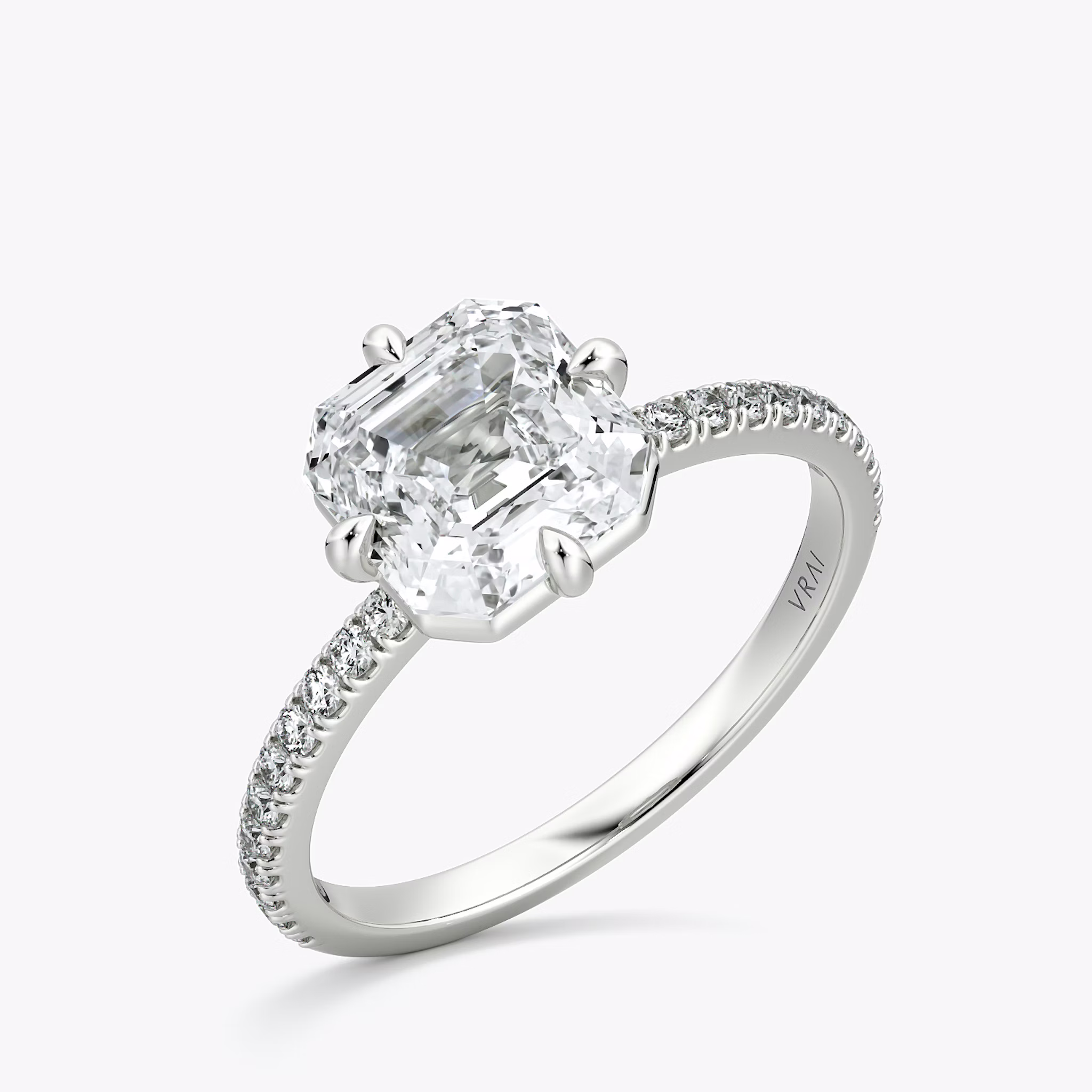 The Compass Solitaire | Asscher | 18k | White Gold | bandAccent: Pavé | diamondOrientation: vertical | caratWeight: other