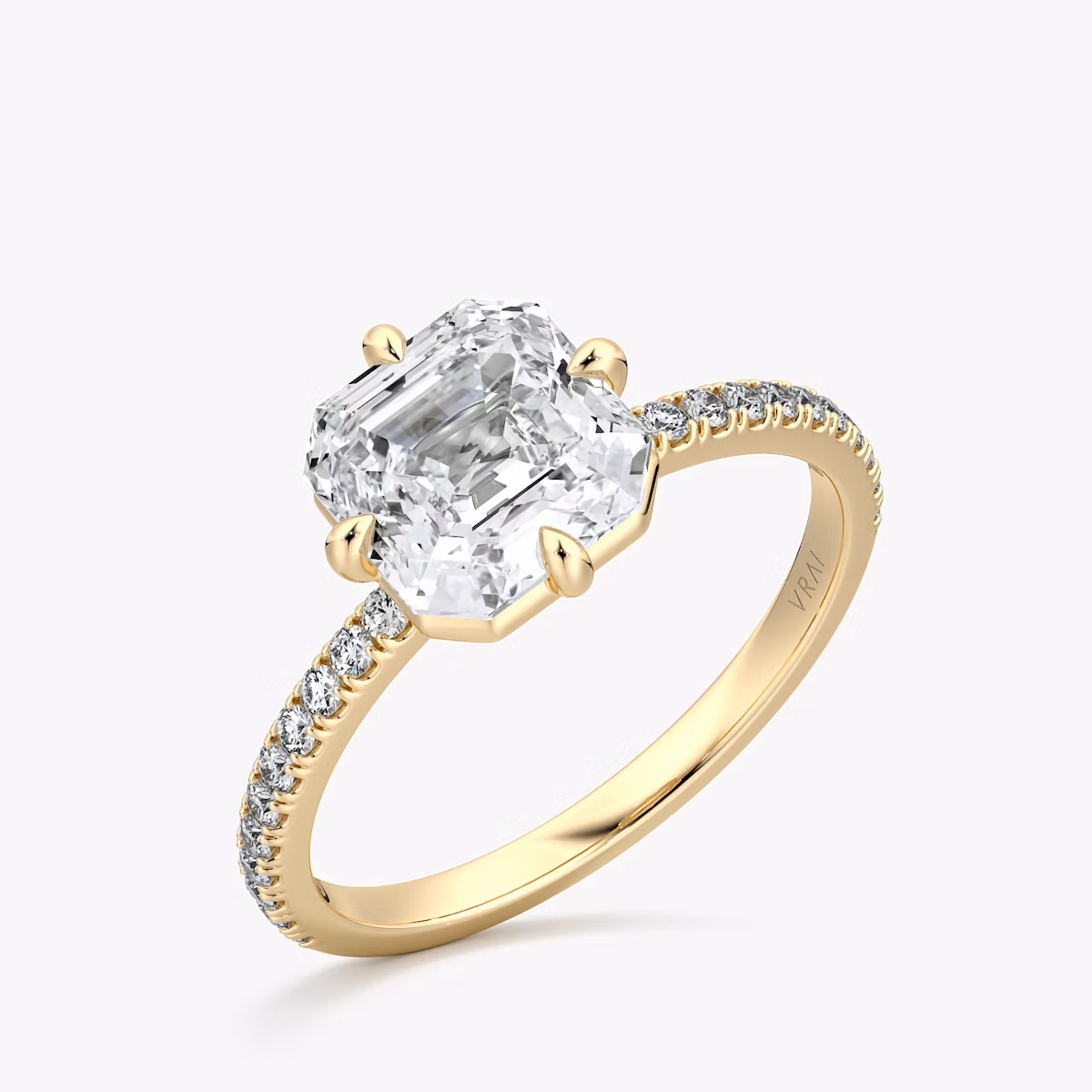 The Compass Solitaire | Asscher | 18k | Yellow Gold | bandAccent: Pavé | diamondOrientation: vertical | caratWeight: other