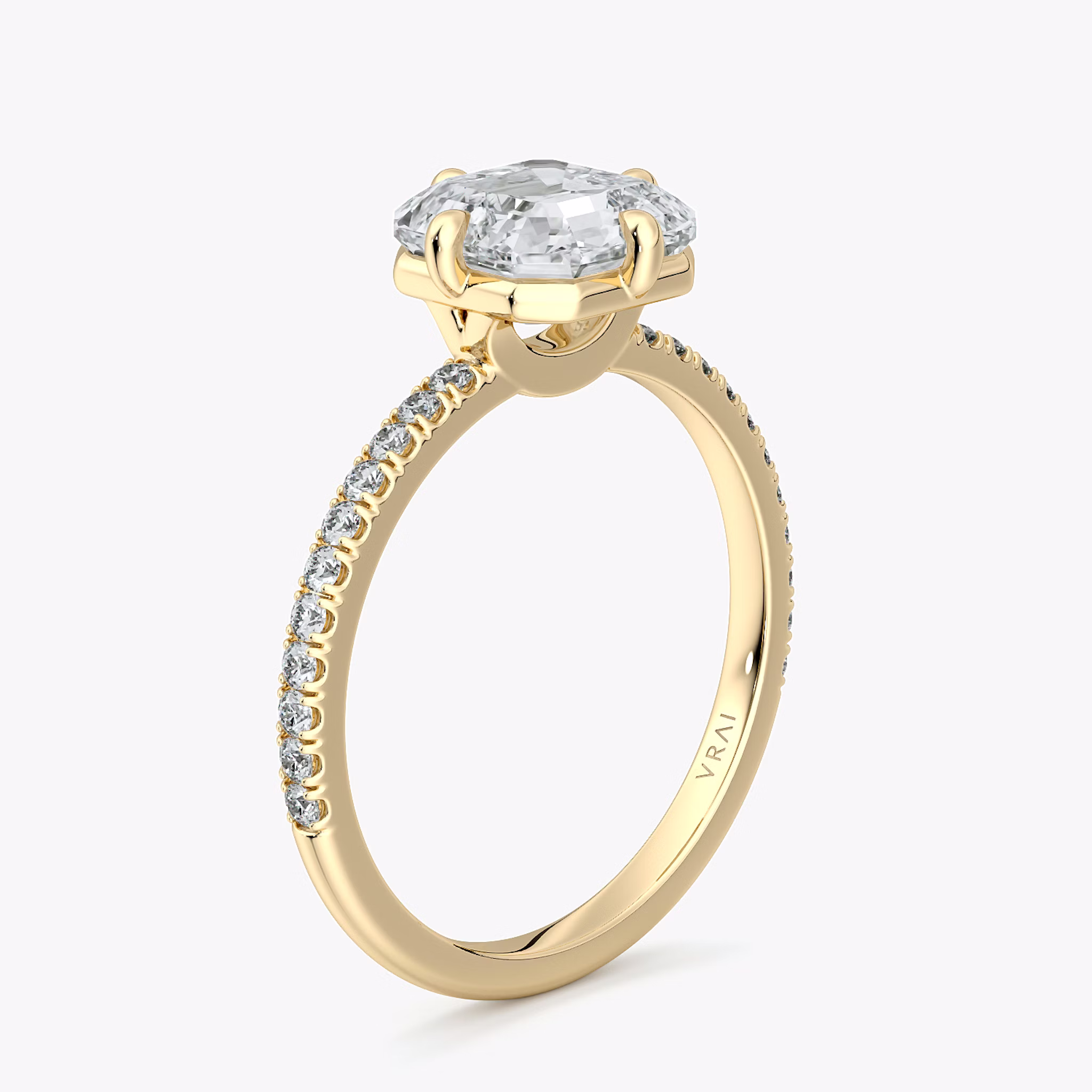 The Compass Solitaire | Asscher | 18k | Yellow Gold | bandAccent: Pavé | diamondOrientation: vertical | caratWeight: other
