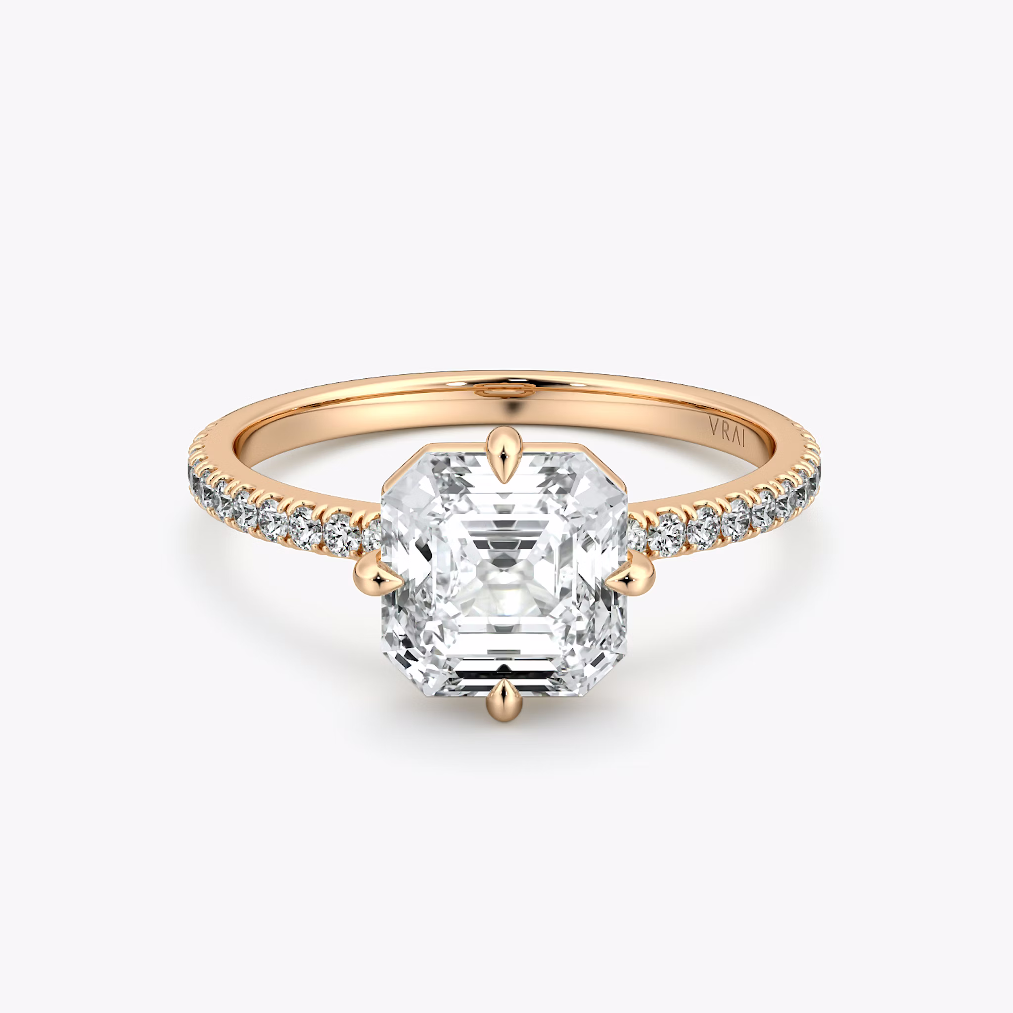 The Compass Solitaire | Asscher | 14k | Rose Gold | bandAccent: Pavé | diamondOrientation: vertical | caratWeight: other