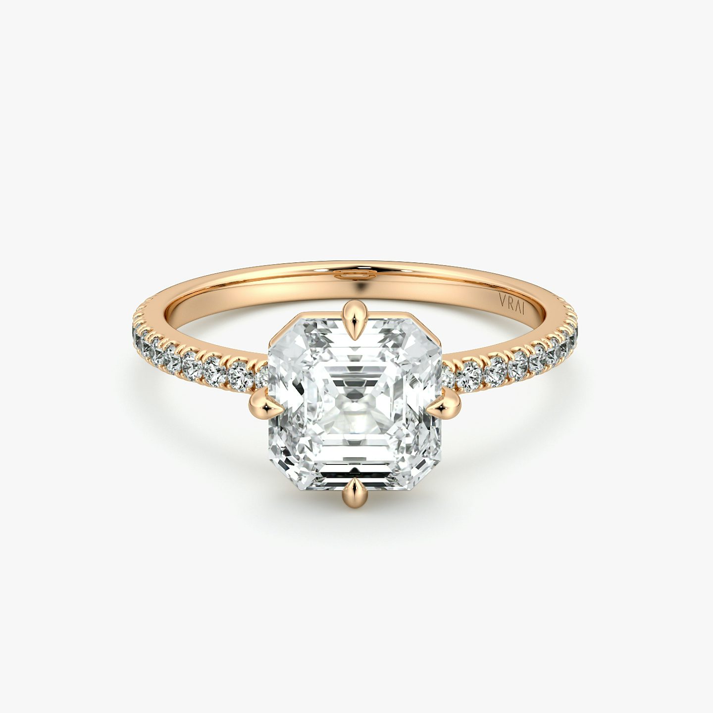 The Compass Solitaire | Asscher | 14k | Rose Gold | bandAccent: Pavé | diamondOrientation: vertical | caratWeight: other