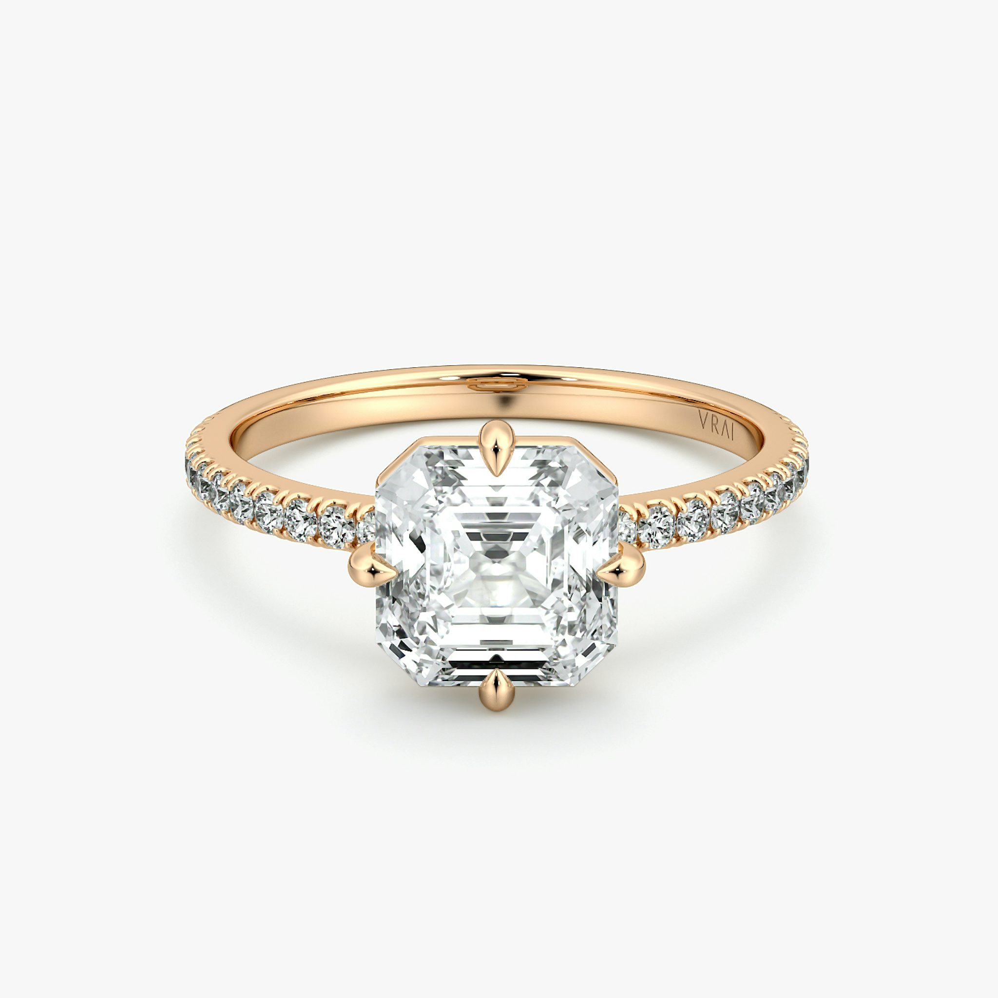 The Compass Solitaire | Asscher | 14k | Rose Gold | bandAccent: Pavé | diamondOrientation: vertical | caratWeight: other