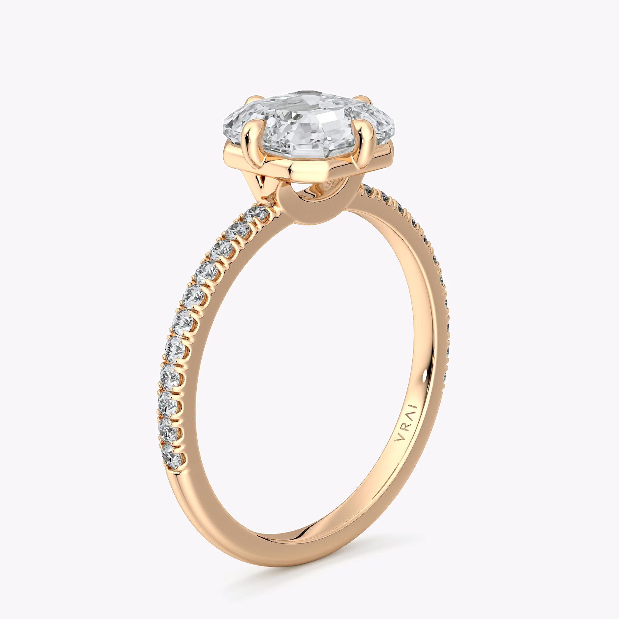 The Compass Solitaire | Asscher | 14k | Rose Gold | bandAccent: Pavé | diamondOrientation: vertical | caratWeight: other