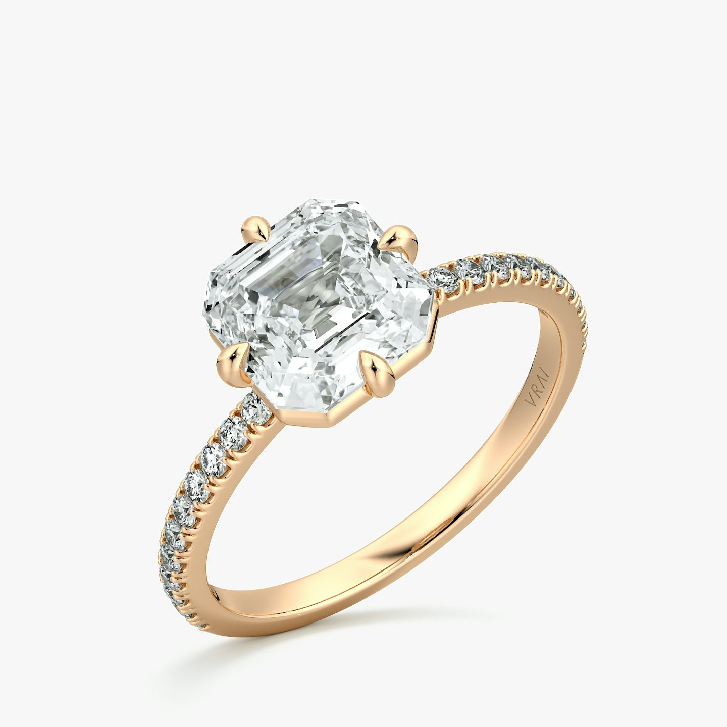 The Compass Solitaire | Asscher | 14k | Rose Gold | bandAccent: Pavé | diamondOrientation: vertical | caratWeight: other