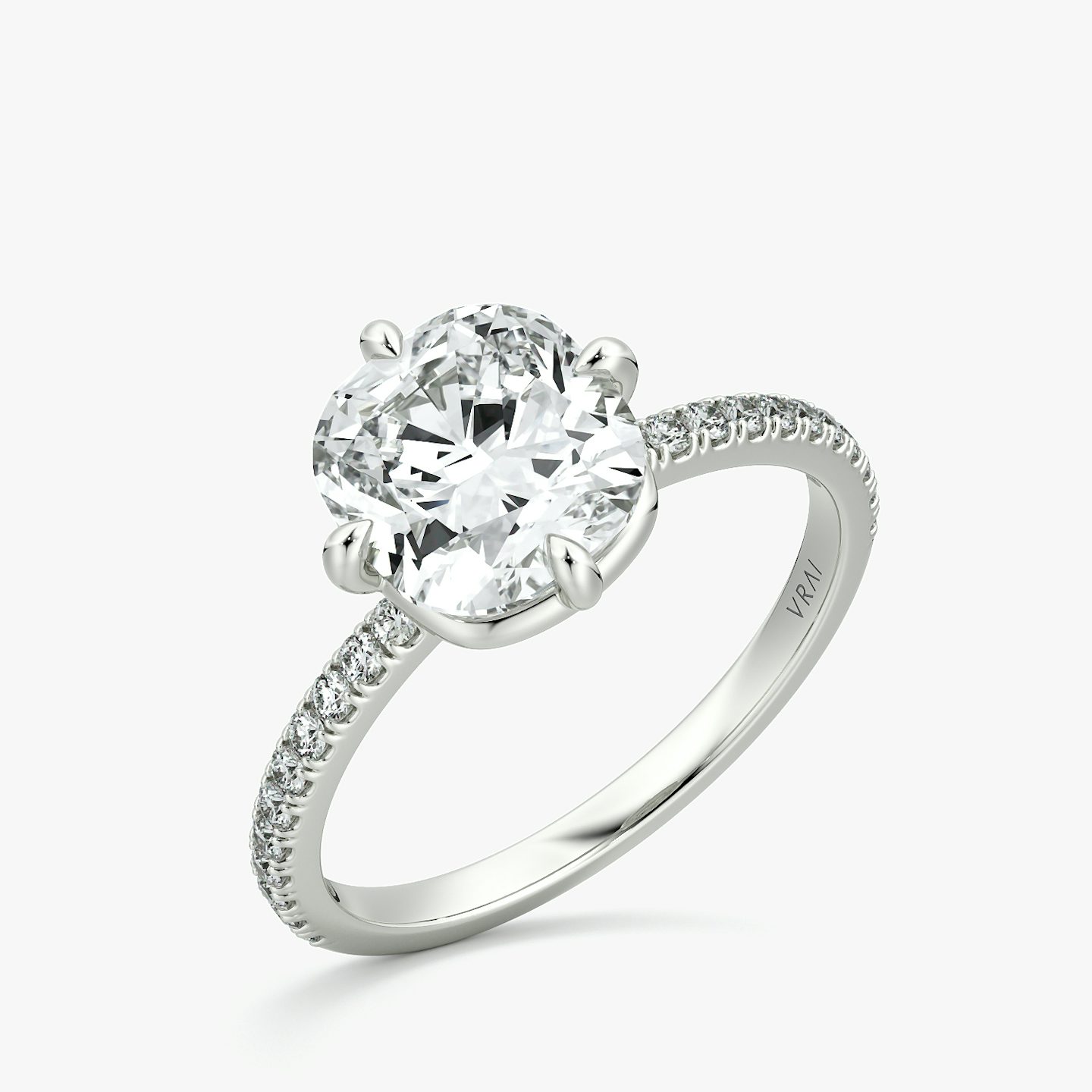 The Compass Solitaire | Cushion | 18k | White Gold | bandAccent: Pavé | diamondOrientation: vertical | caratWeight: other