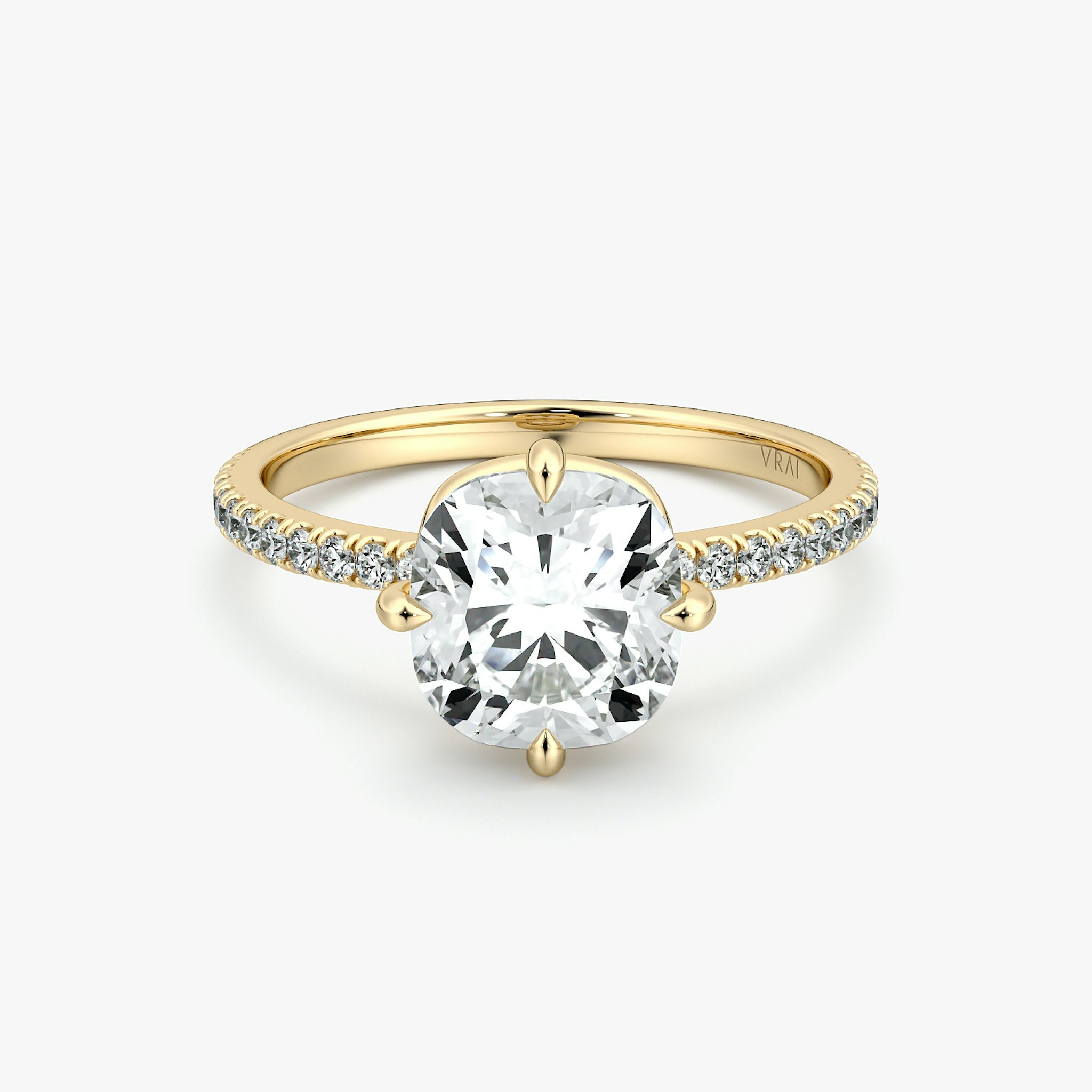 The Compass Solitaire | Cushion | 18k | Yellow Gold | bandAccent: Pavé | diamondOrientation: vertical | caratWeight: other