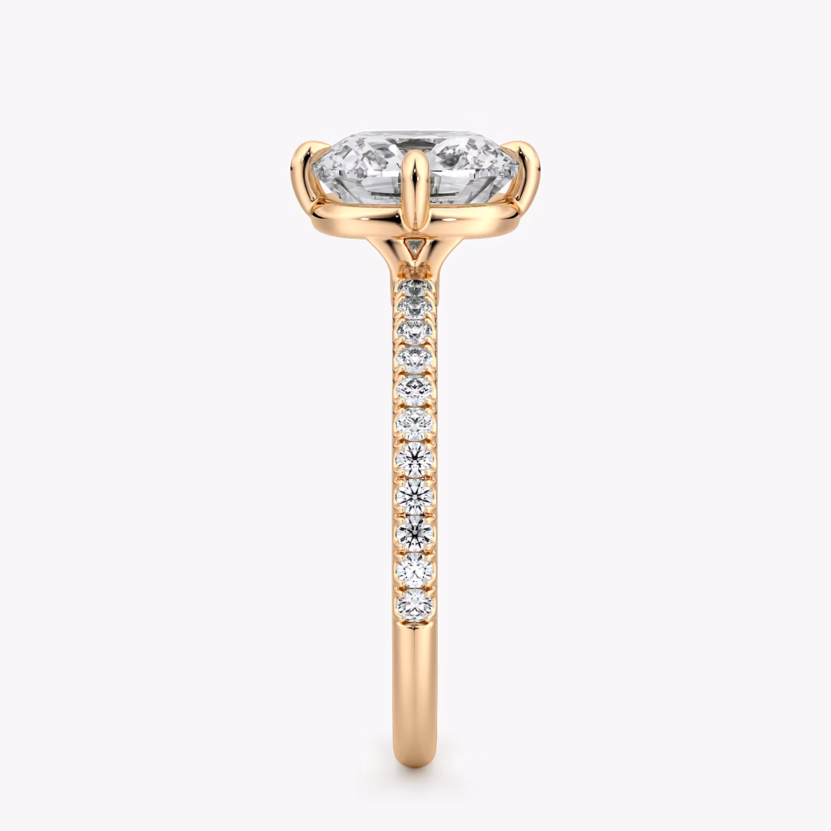 Anillo de compromiso Compass | Cojín | 14k | Oro rosa | bandAccent: Pavé | diamondOrientation: vertical | caratWeight: other