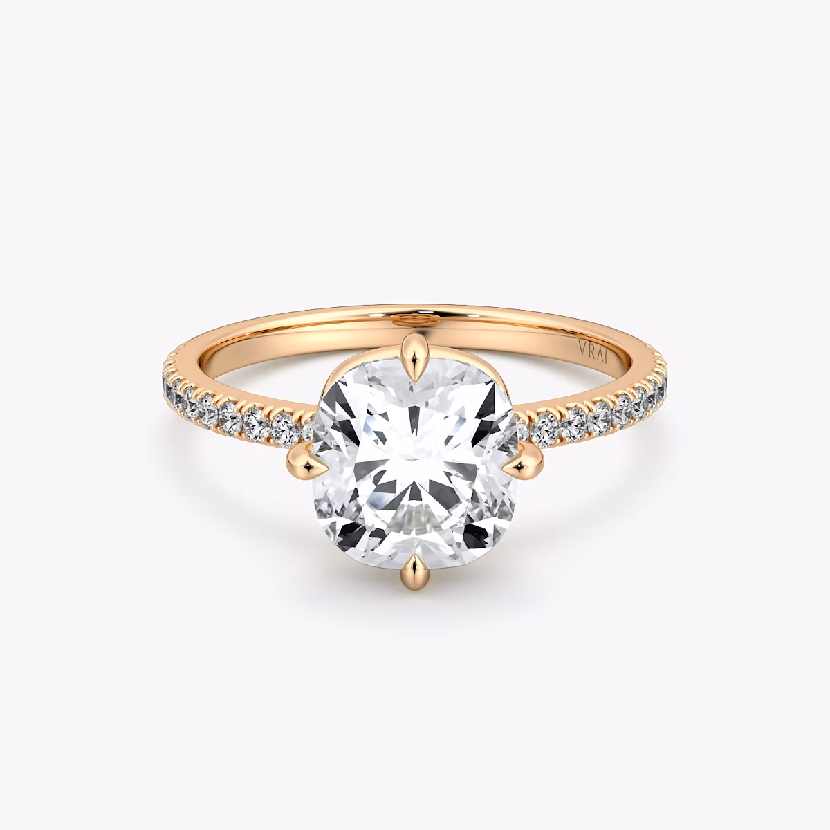 Anillo de compromiso Compass | Cojín | 14k | Oro rosa | bandAccent: Pavé | diamondOrientation: vertical | caratWeight: other