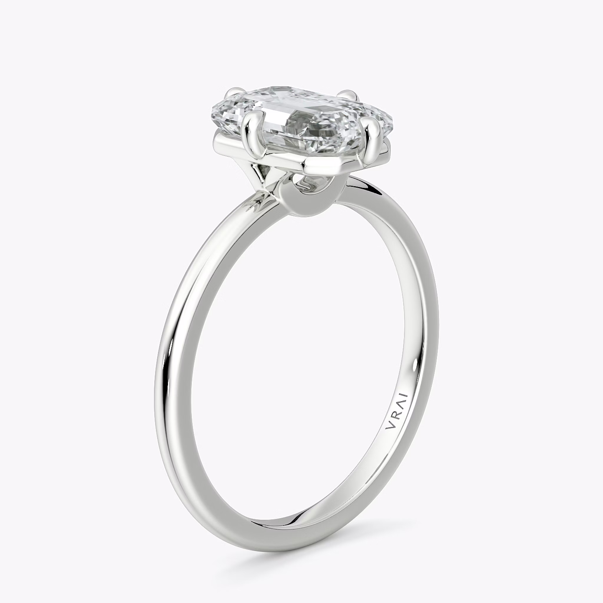 The Compass Solitaire | Emerald | 18k | White Gold | bandAccent: Plain | diamondOrientation: vertical | caratWeight: other