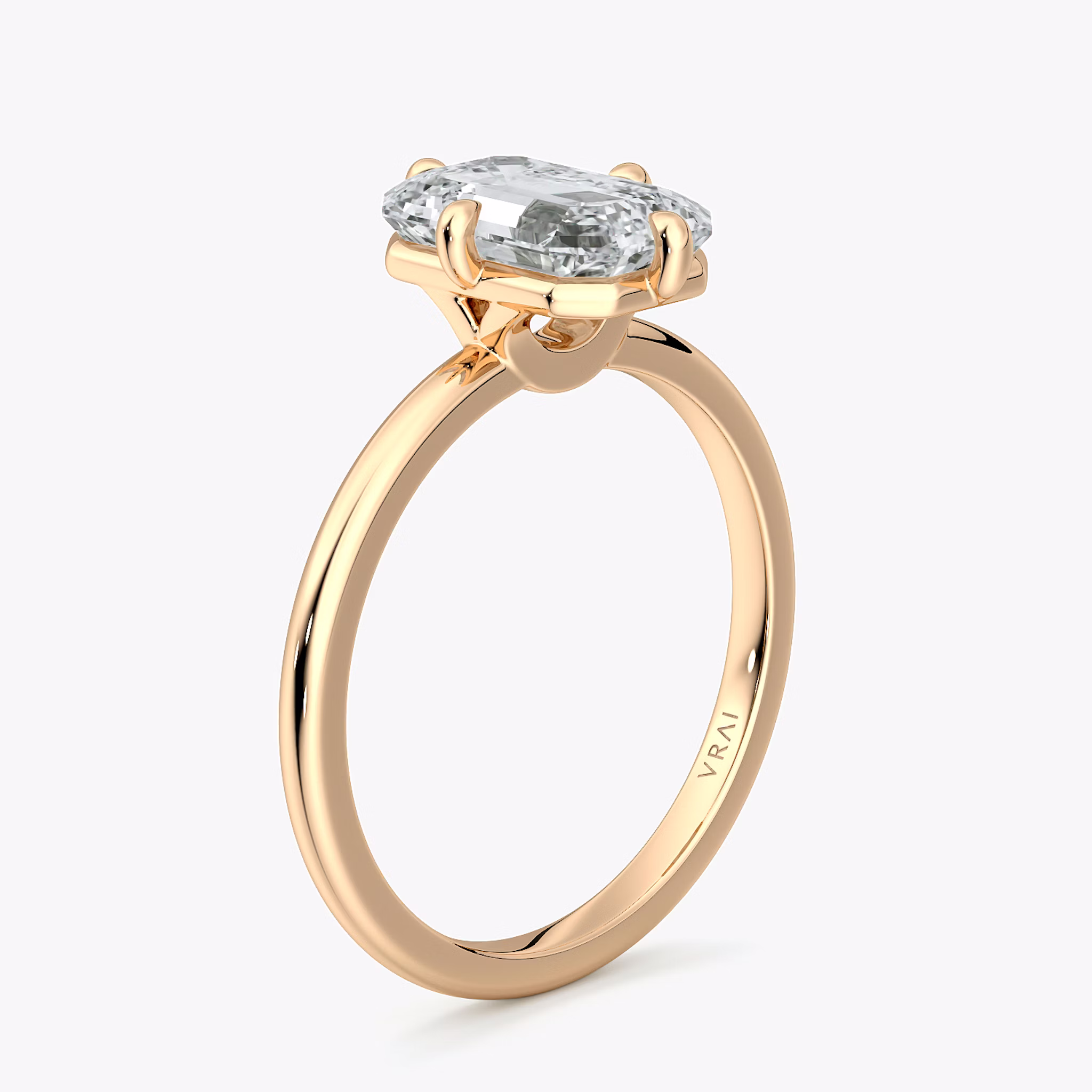 The Compass Solitaire | Emerald | 14k | Rose Gold | bandAccent: Plain | diamondOrientation: vertical | caratWeight: other