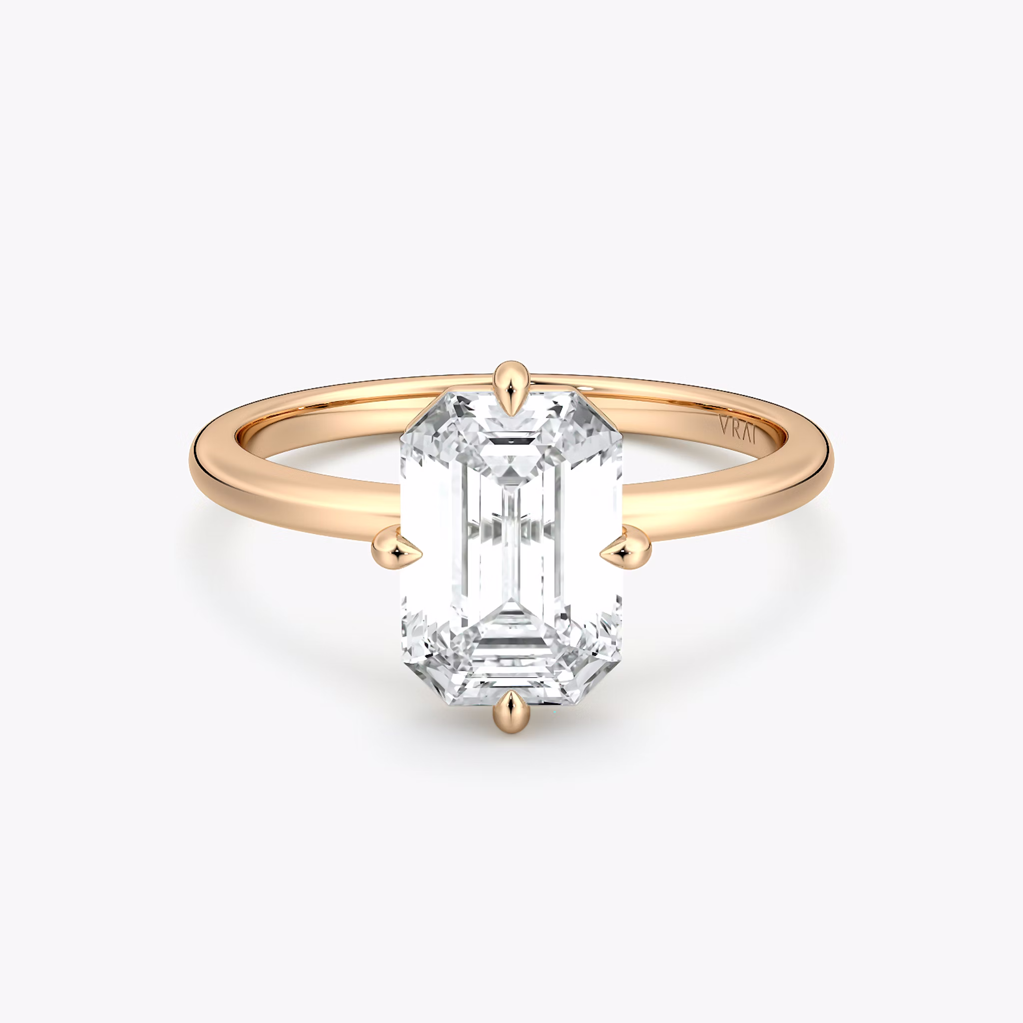 The Compass Solitaire | Emerald | 14k | Rose Gold | bandAccent: Plain | diamondOrientation: vertical | caratWeight: other