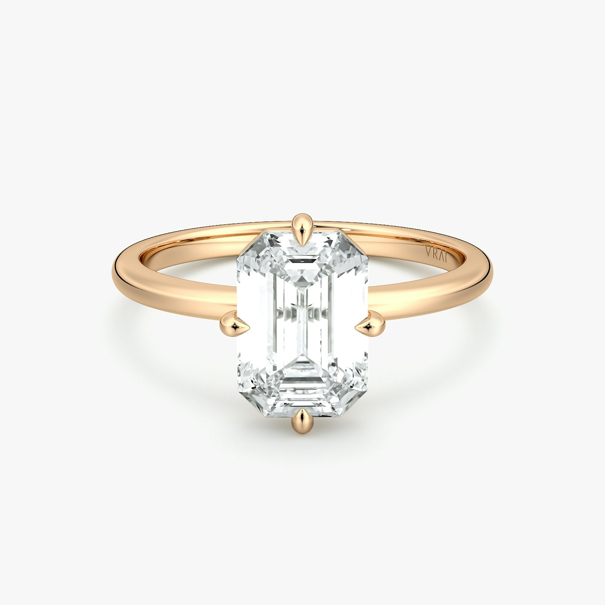 The Compass Solitaire | Emerald | 14k | Rose Gold | bandAccent: Plain | diamondOrientation: vertical | caratWeight: other