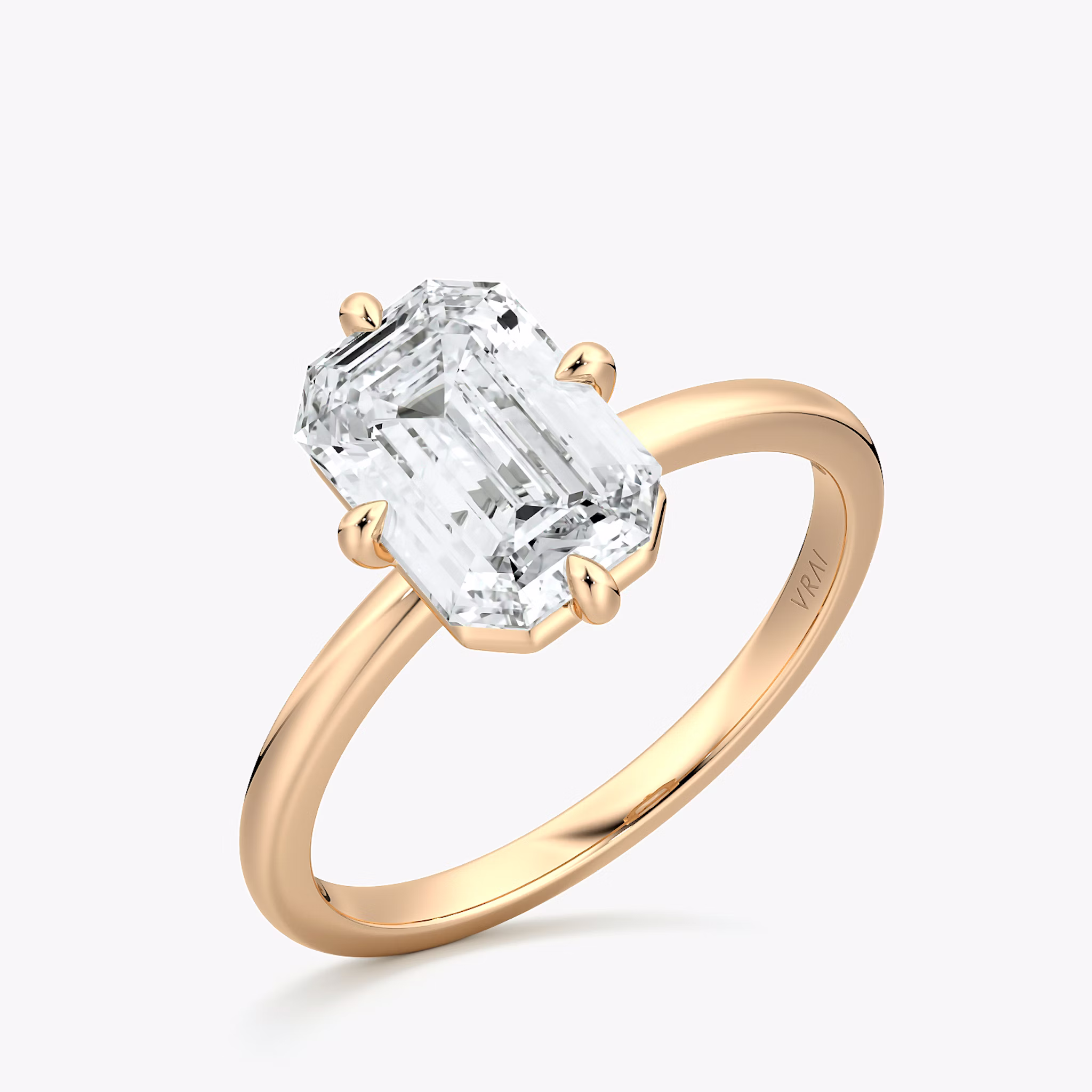 The Compass Solitaire | Emerald | 14k | Rose Gold | bandAccent: Plain | diamondOrientation: vertical | caratWeight: other