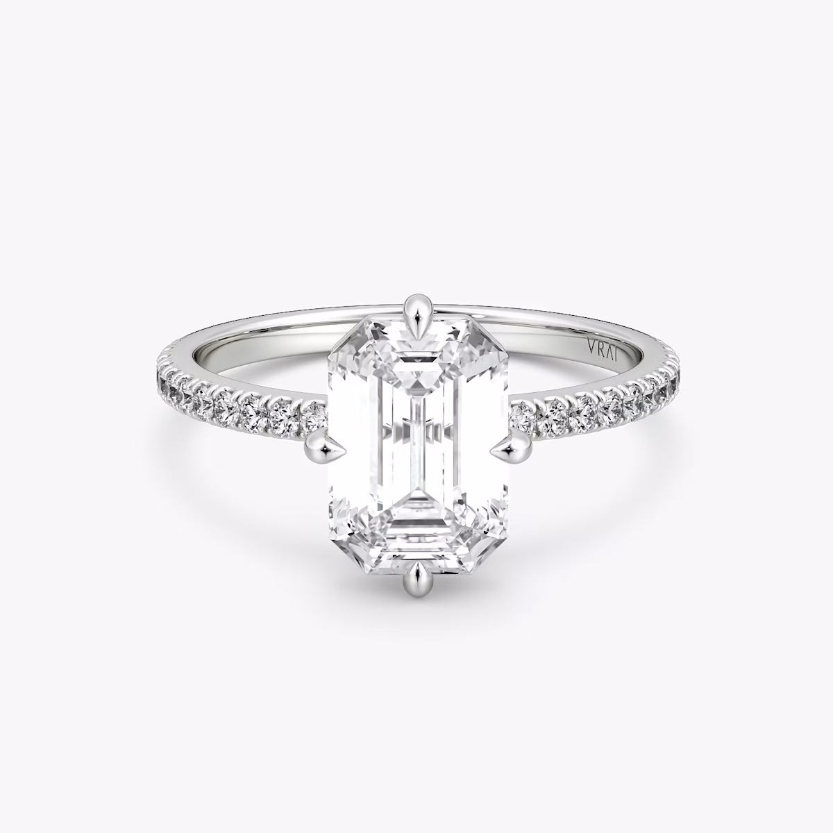 The Compass Solitaire | Emerald | Platinum | bandAccent: Pavé | diamondOrientation: vertical | caratWeight: other