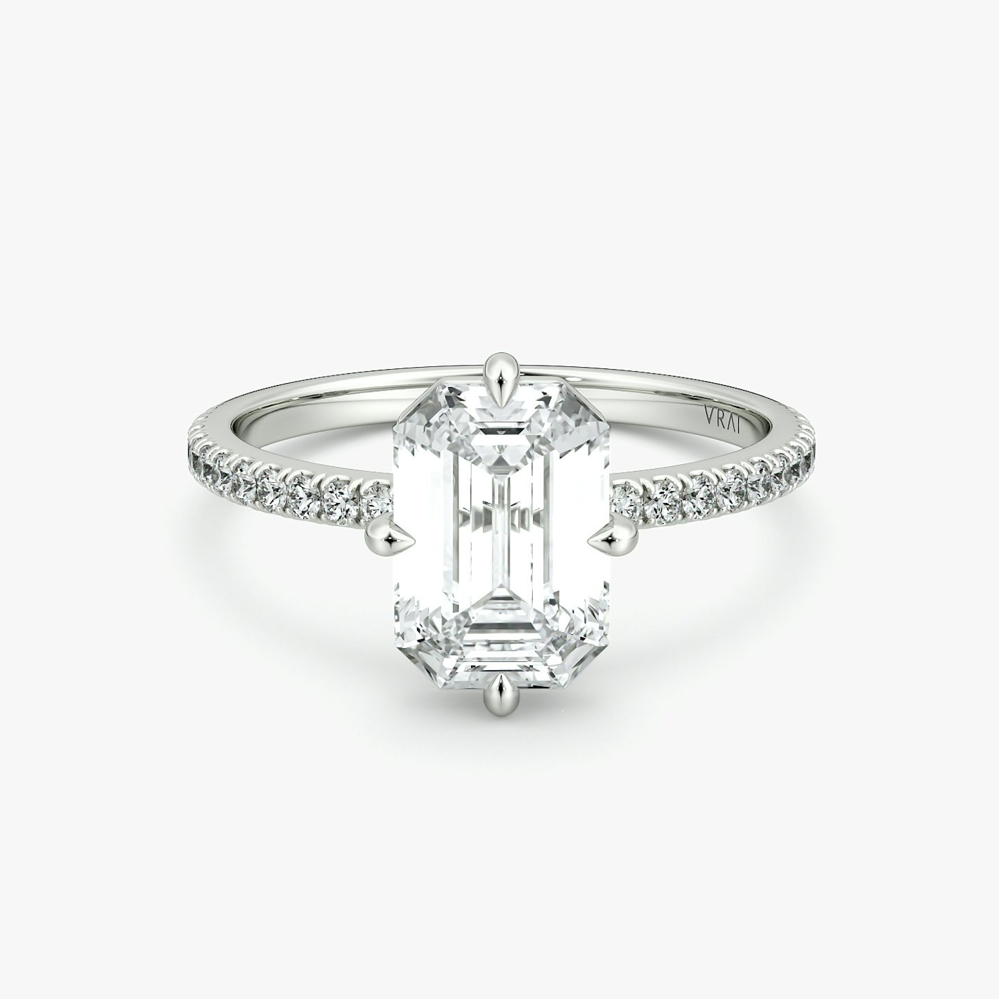 Anillo de compromiso Compass | Esmeralda | Platino | bandAccent: Pavé | diamondOrientation: vertical | caratWeight: other