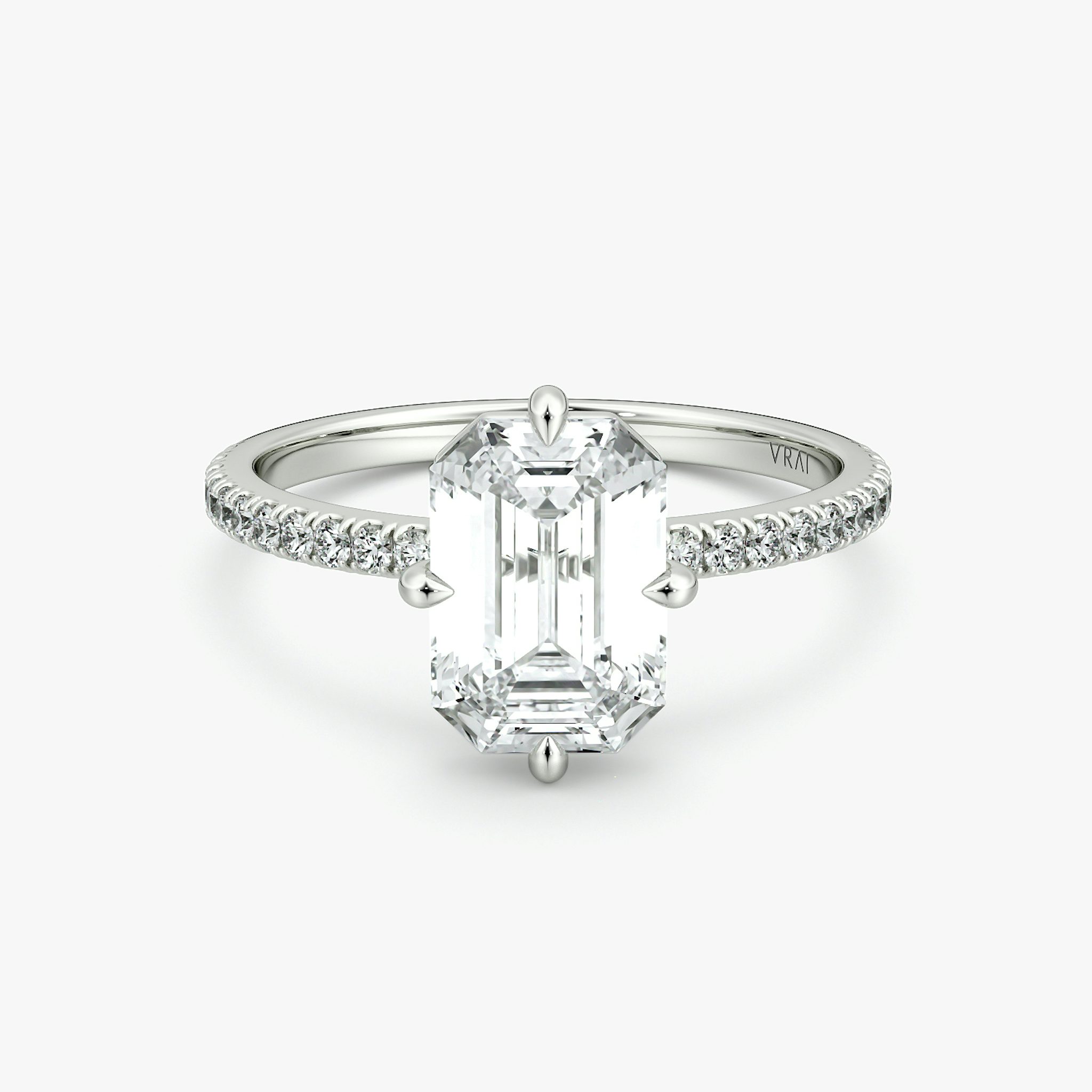 The Compass Solitaire | Emerald | 18k | White Gold | bandAccent: Pavé | diamondOrientation: vertical | caratWeight: other