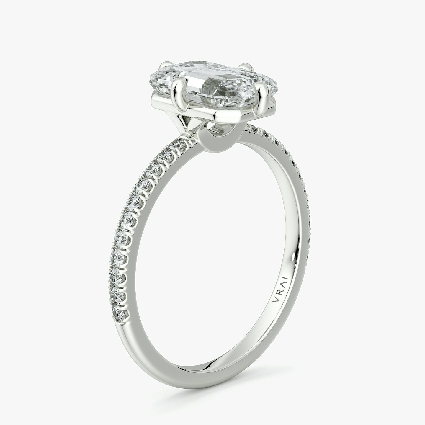 Anillo de compromiso Compass | Esmeralda | Platino | bandAccent: Pavé | diamondOrientation: vertical | caratWeight: other