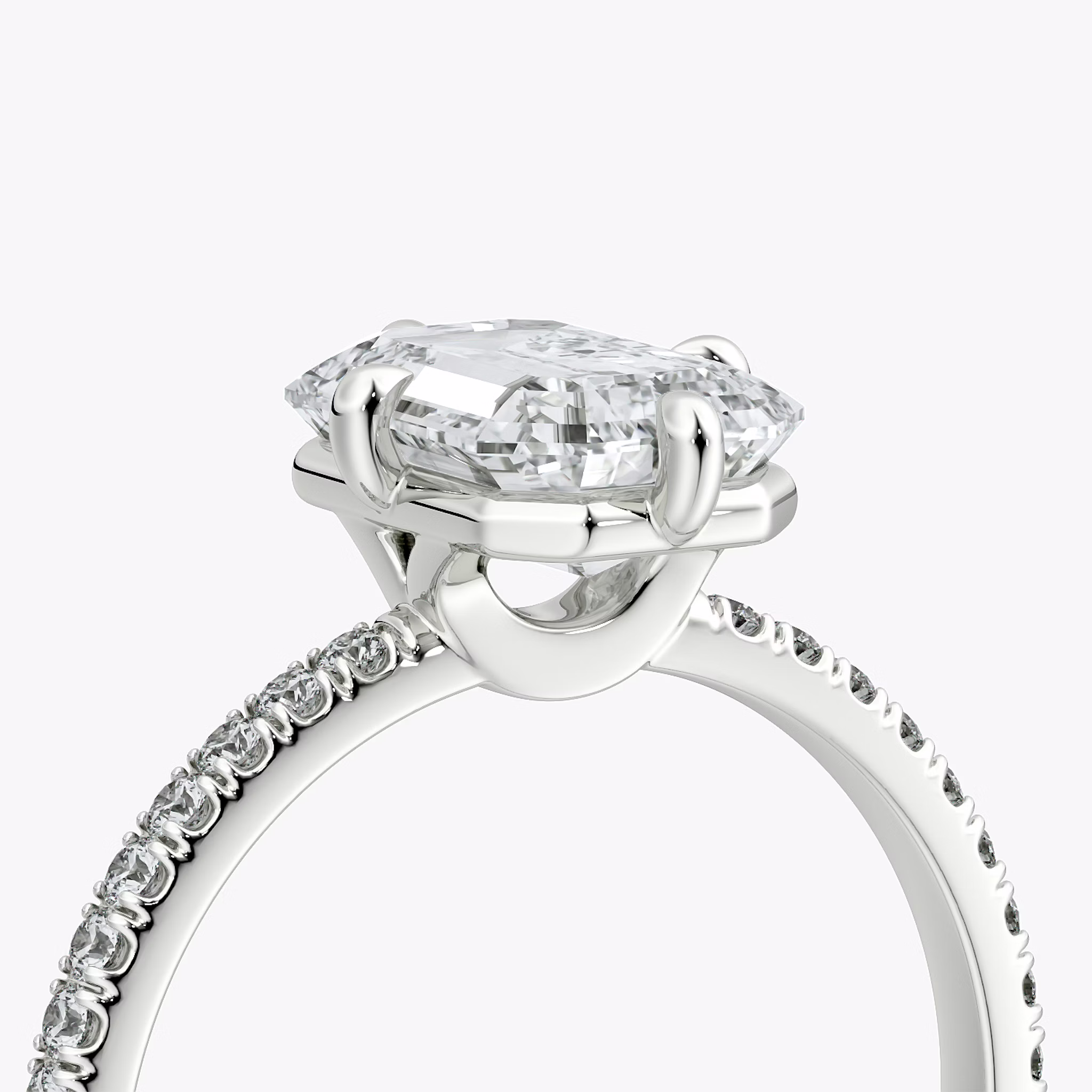 The Compass Solitaire | Emerald | 18k | White Gold | bandAccent: Pavé | diamondOrientation: vertical | caratWeight: other