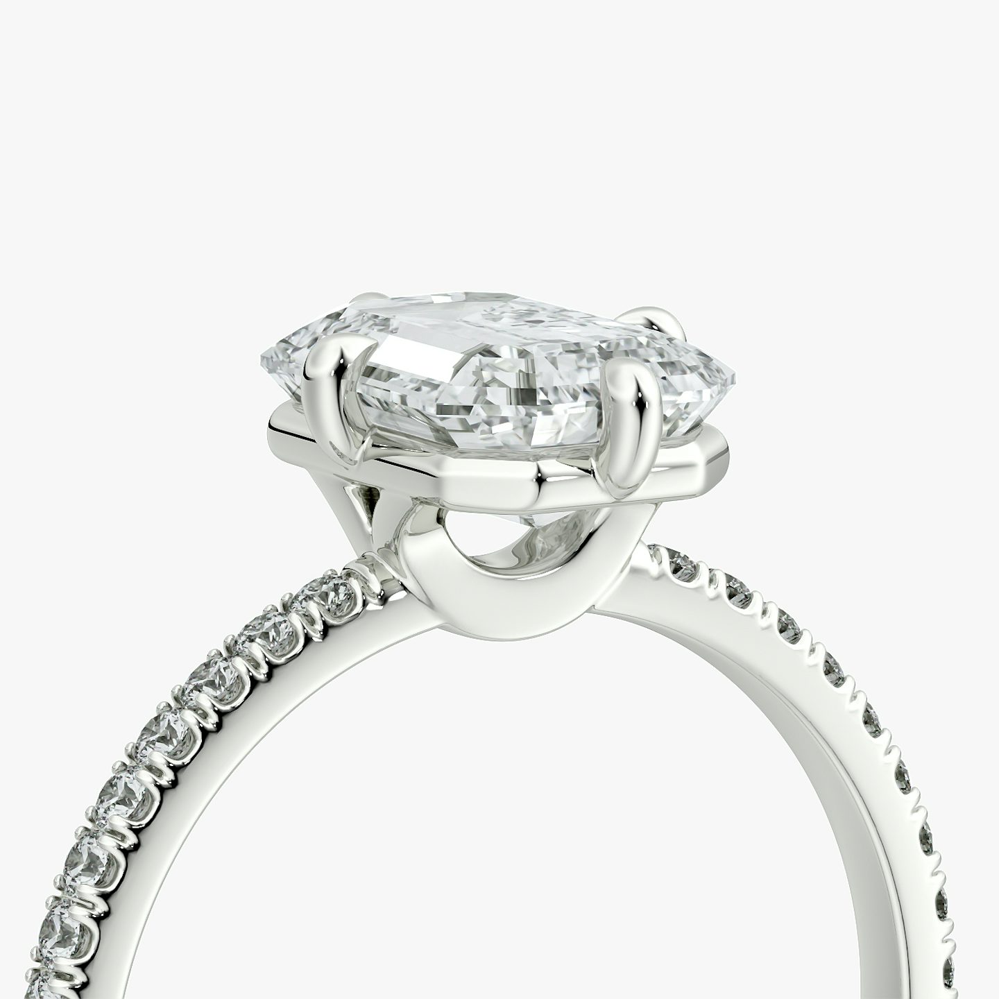 Anillo de compromiso Compass | Esmeralda | Platino | bandAccent: Pavé | diamondOrientation: vertical | caratWeight: other