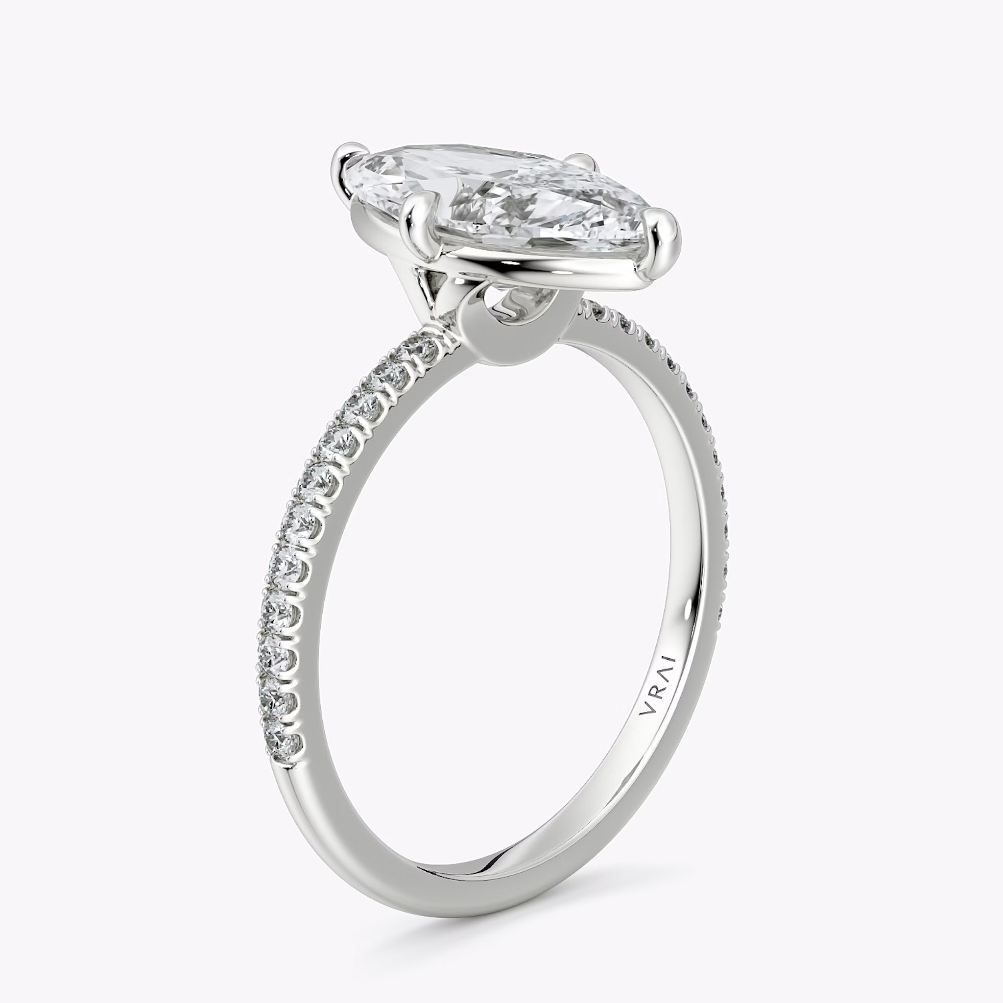 The Compass Solitaire | Marquise | 18k | White Gold | bandAccent: Pavé | diamondOrientation: vertical | caratWeight: other