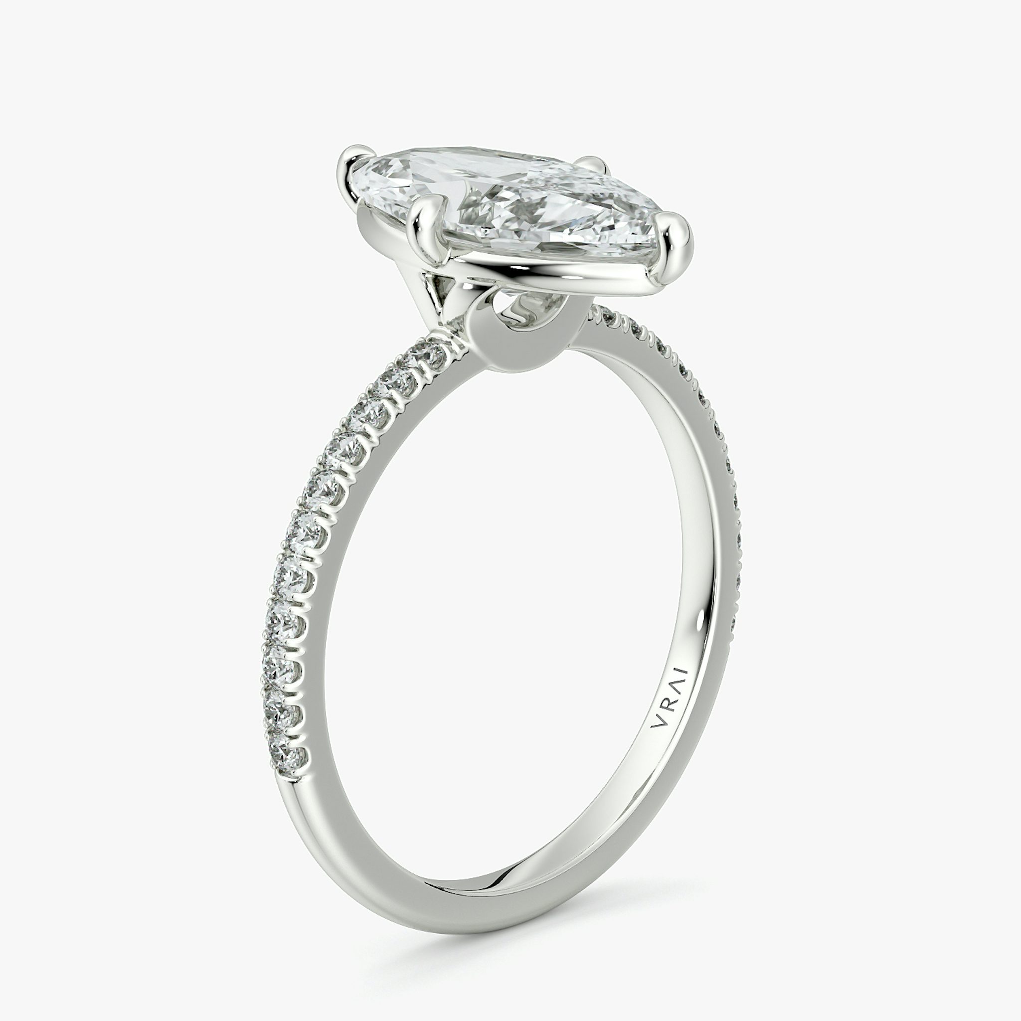 The Compass Solitaire | Marquise | 18k | White Gold | bandAccent: Pavé | diamondOrientation: vertical | caratWeight: other