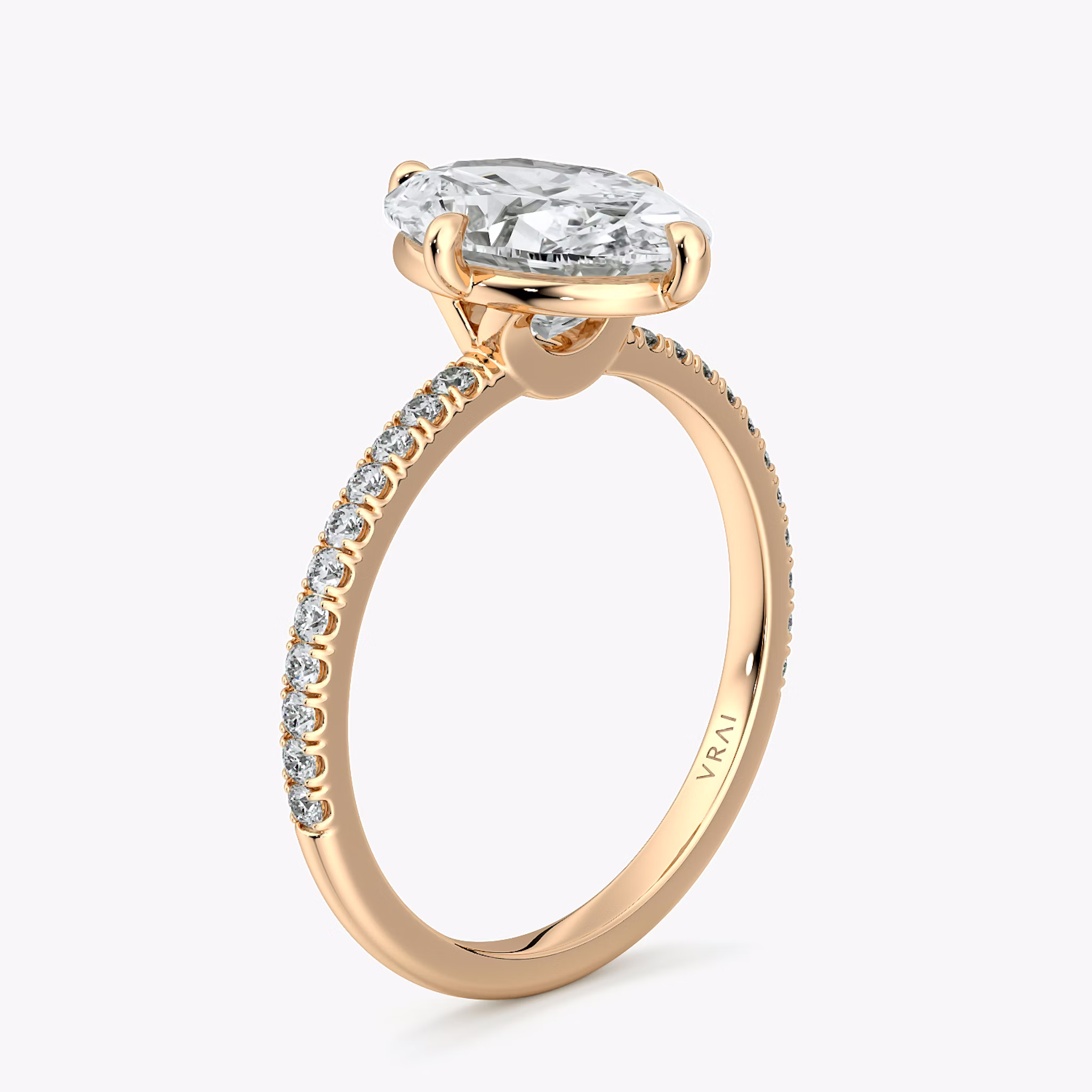 The Compass Solitaire | Oval | 14k | Rose Gold | bandAccent: Pavé | diamondOrientation: vertical | caratWeight: other