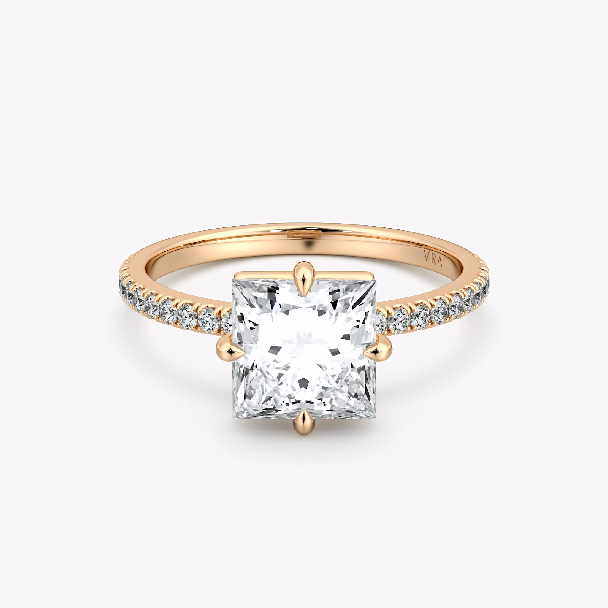 The Compass Solitaire | Princess | 14k | Rose Gold | bandAccent: Pavé | diamondOrientation: vertical | caratWeight: other