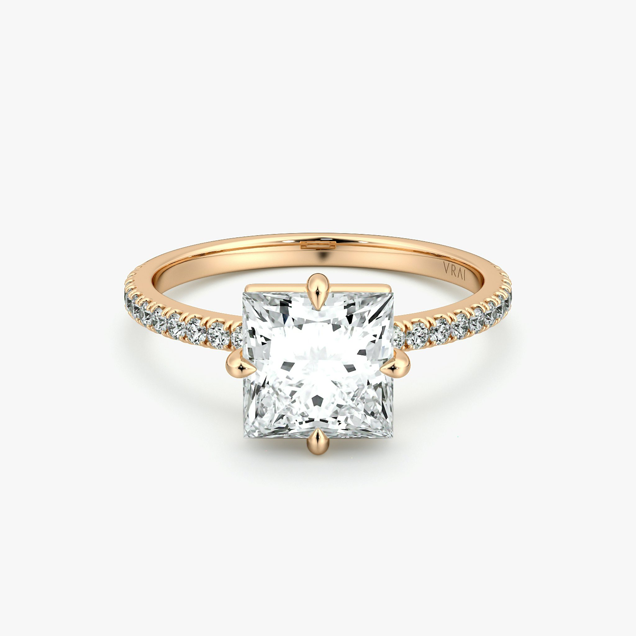 The Compass Solitaire | Princess | 14k | Rose Gold | bandAccent: Pavé | diamondOrientation: vertical | caratWeight: other