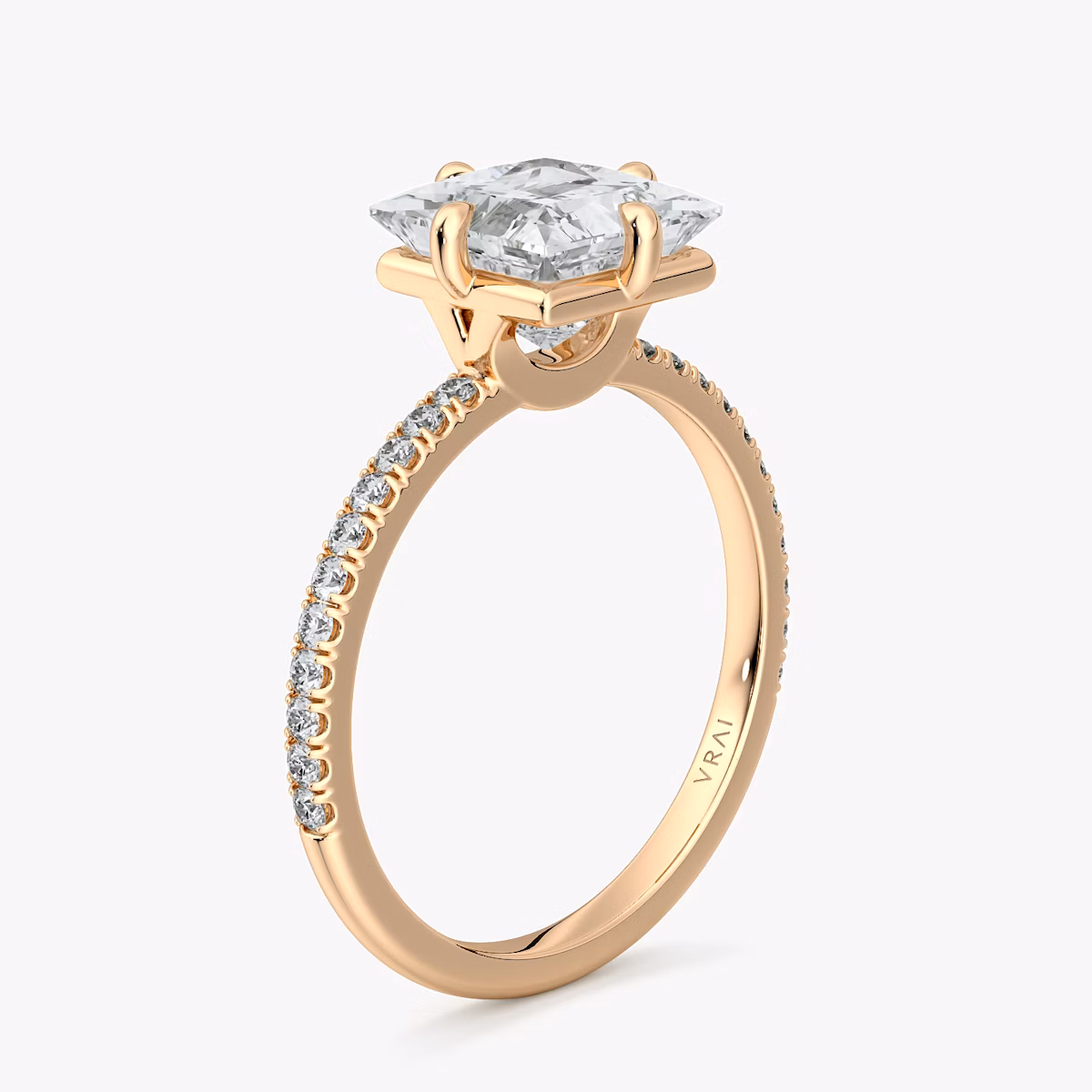 The Compass Solitaire | Princess | 14k | Rose Gold | bandAccent: Pavé | diamondOrientation: vertical | caratWeight: other
