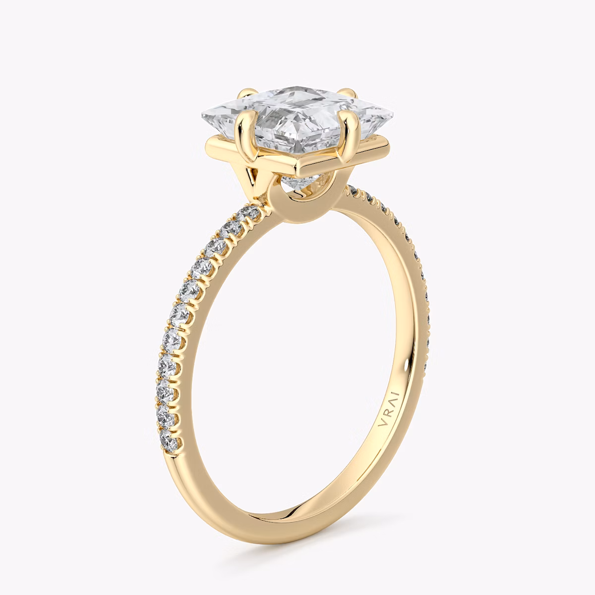 The Compass Solitaire | Princess | 18k | Yellow Gold | bandAccent: Pavé | diamondOrientation: vertical | caratWeight: other