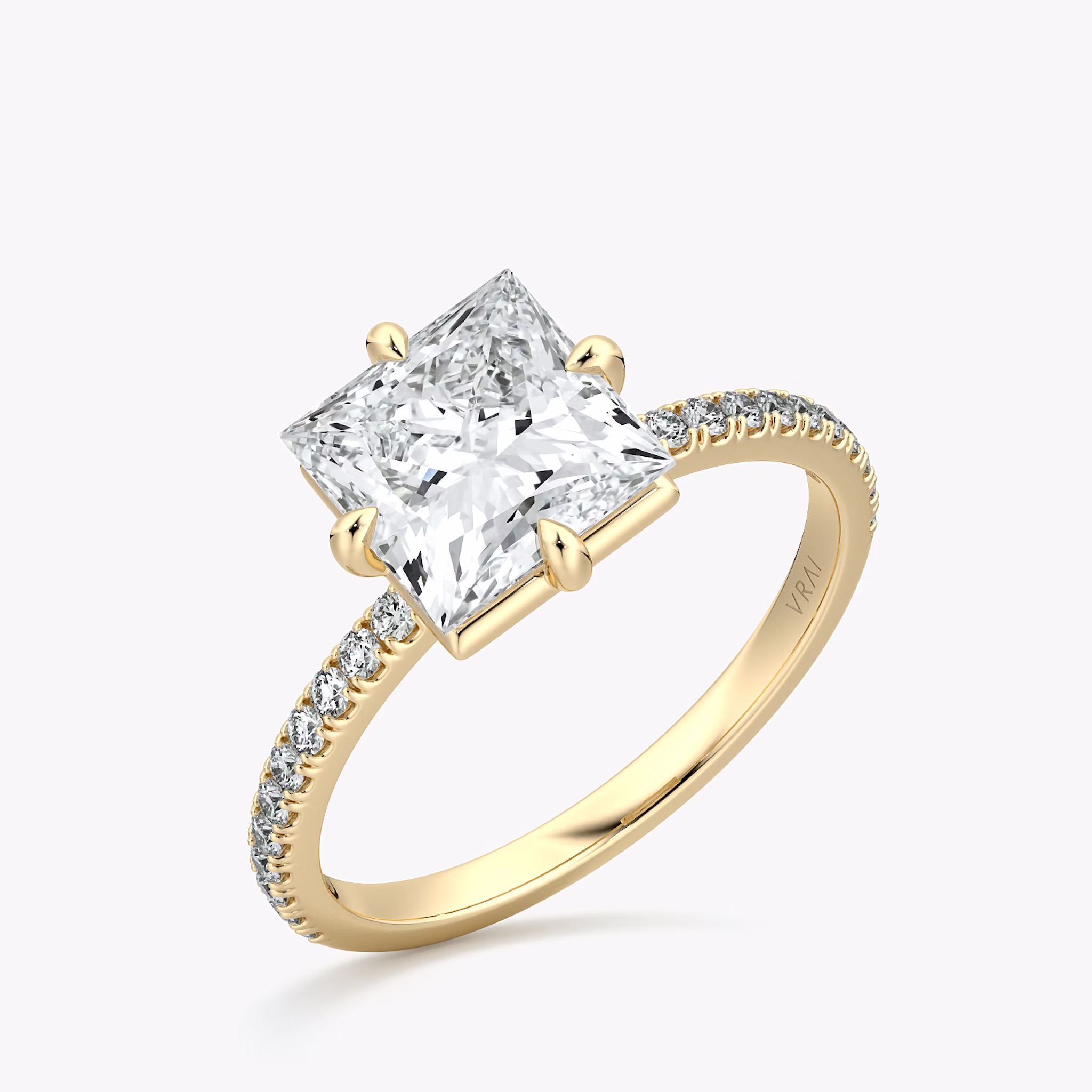 The Compass Solitaire | Princess | 18k | Yellow Gold | bandAccent: Pavé | diamondOrientation: vertical | caratWeight: other