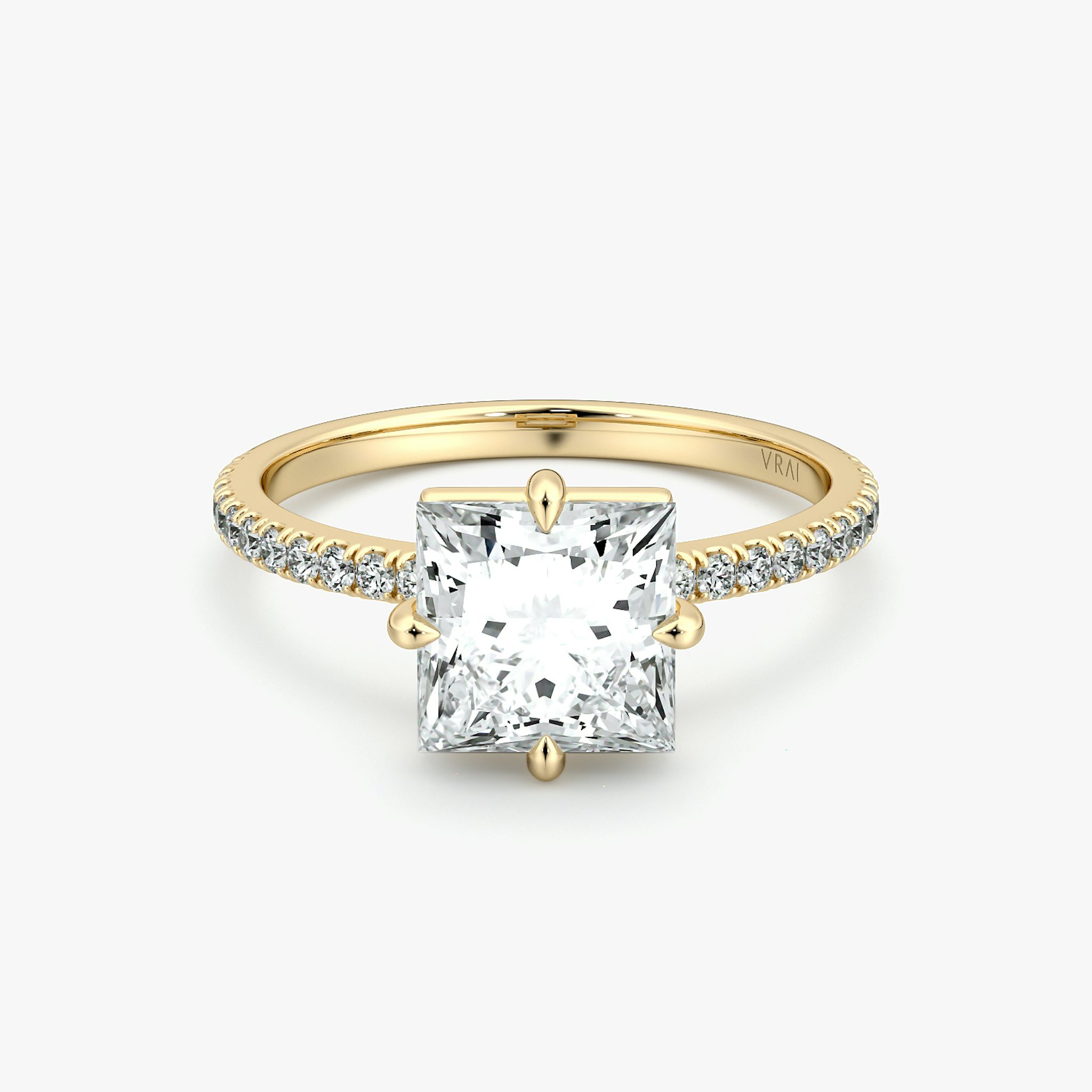 The Compass Solitaire | Princess | 18k | Yellow Gold | bandAccent: Pavé | diamondOrientation: vertical | caratWeight: other
