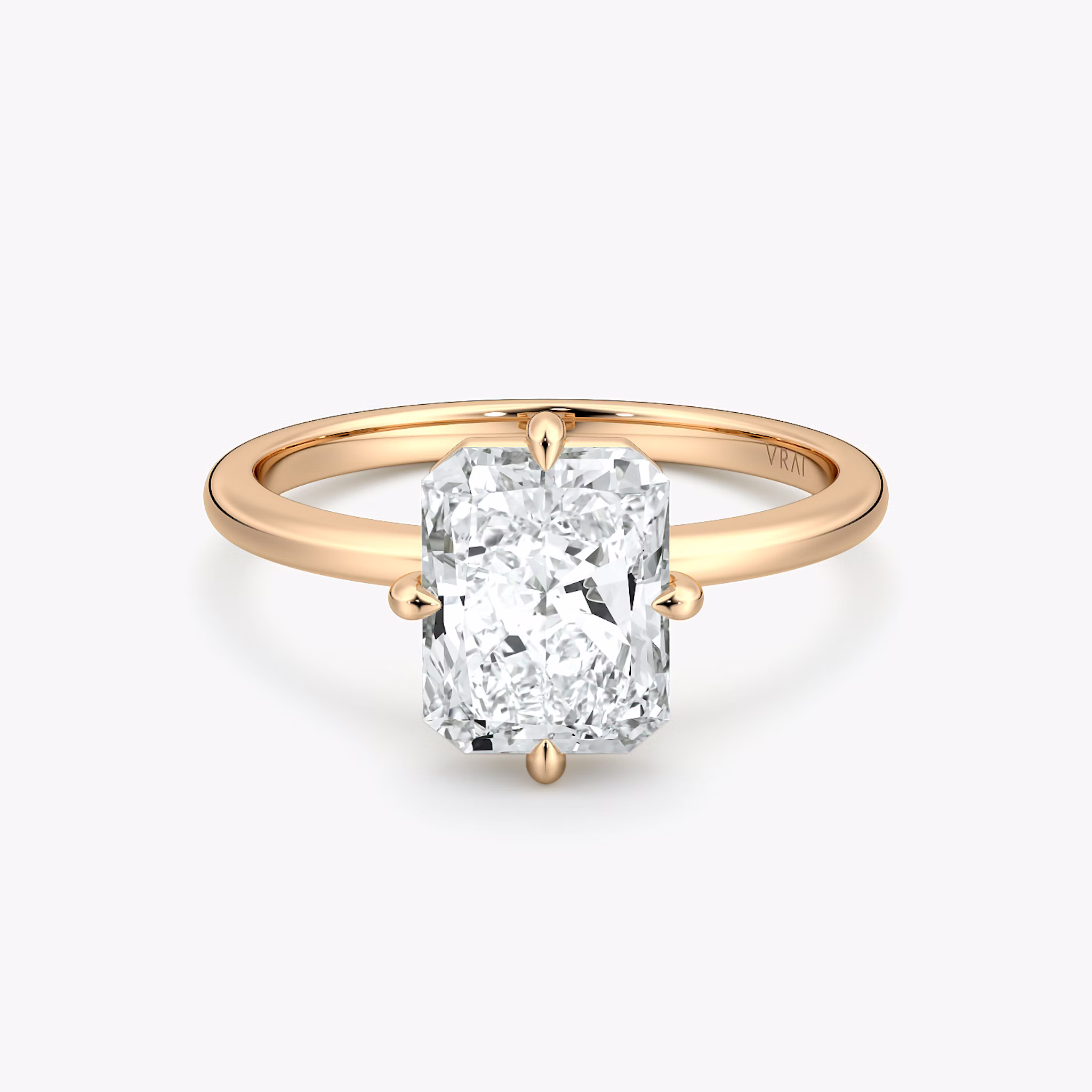 Anillo de compromiso Compass | Radiante | 14k | Oro rosa | bandAccent: Simple | diamondOrientation: vertical | caratWeight: other
