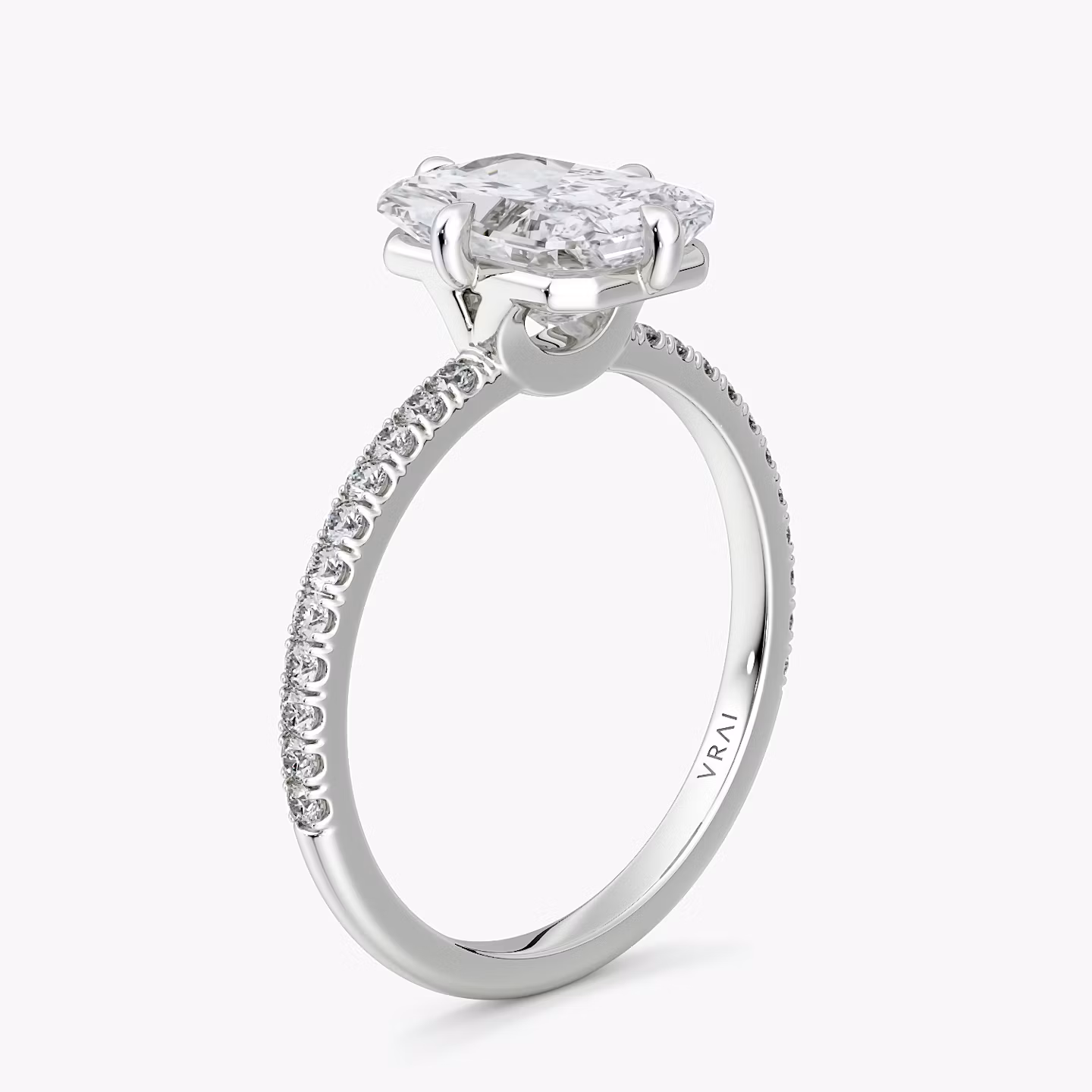 The Compass Solitaire | Radiant | 18k | White Gold | bandAccent: Pavé | diamondOrientation: vertical | caratWeight: other