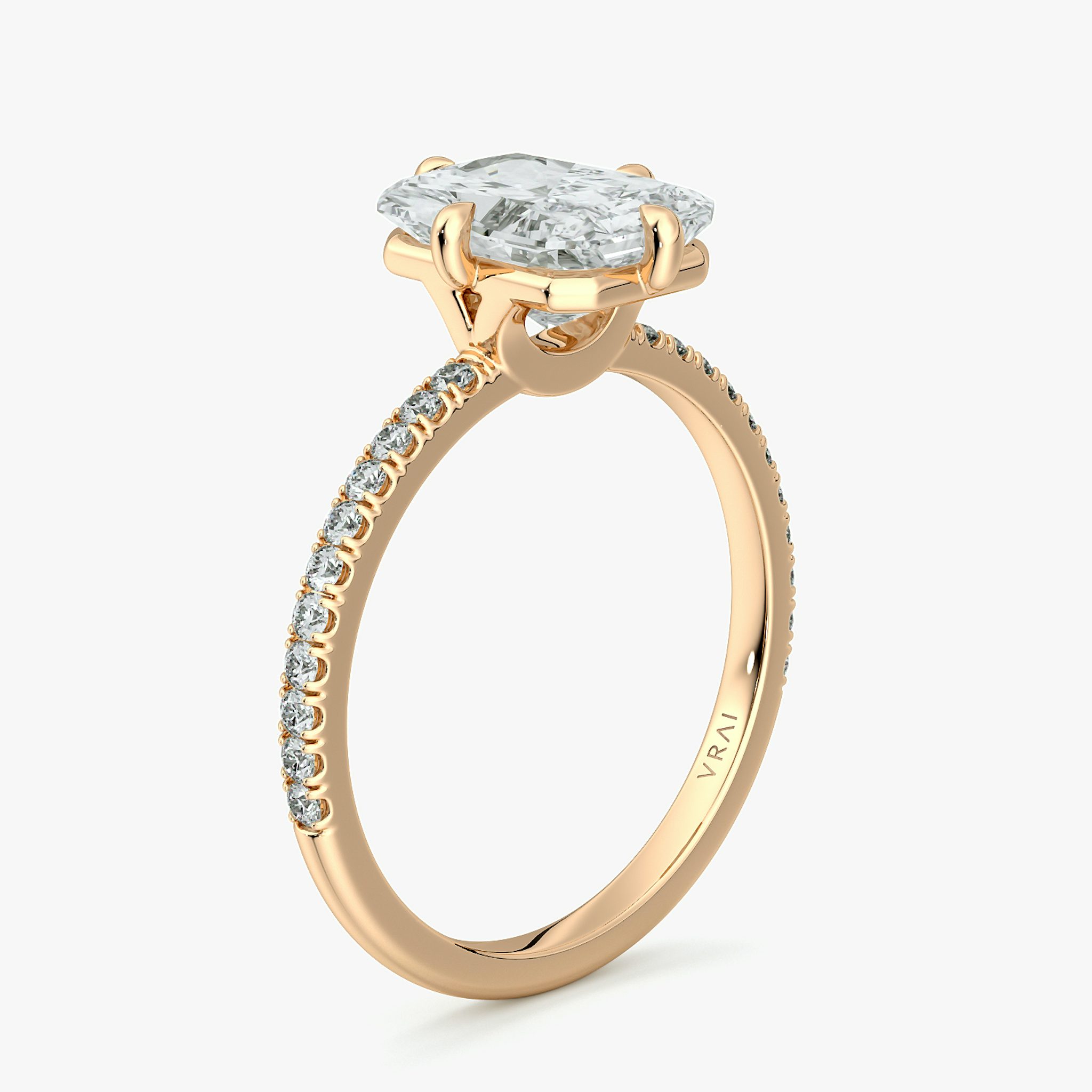 The Compass Solitaire | Radiant | 14k | Rose Gold | bandAccent: Pavé | diamondOrientation: vertical | caratWeight: other