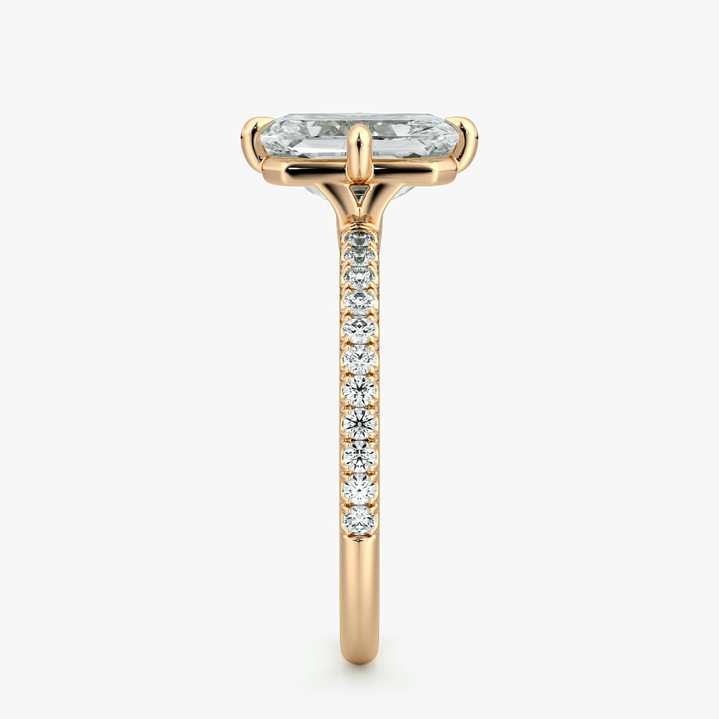 The Compass Solitaire | Radiant | 14k | Rose Gold | bandAccent: Pavé | diamondOrientation: vertical | caratWeight: other