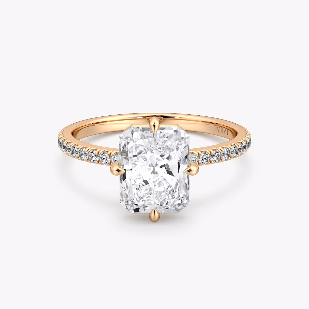 The Compass Solitaire | Radiant | 14k | Rose Gold | bandAccent: Pavé | diamondOrientation: vertical | caratWeight: other