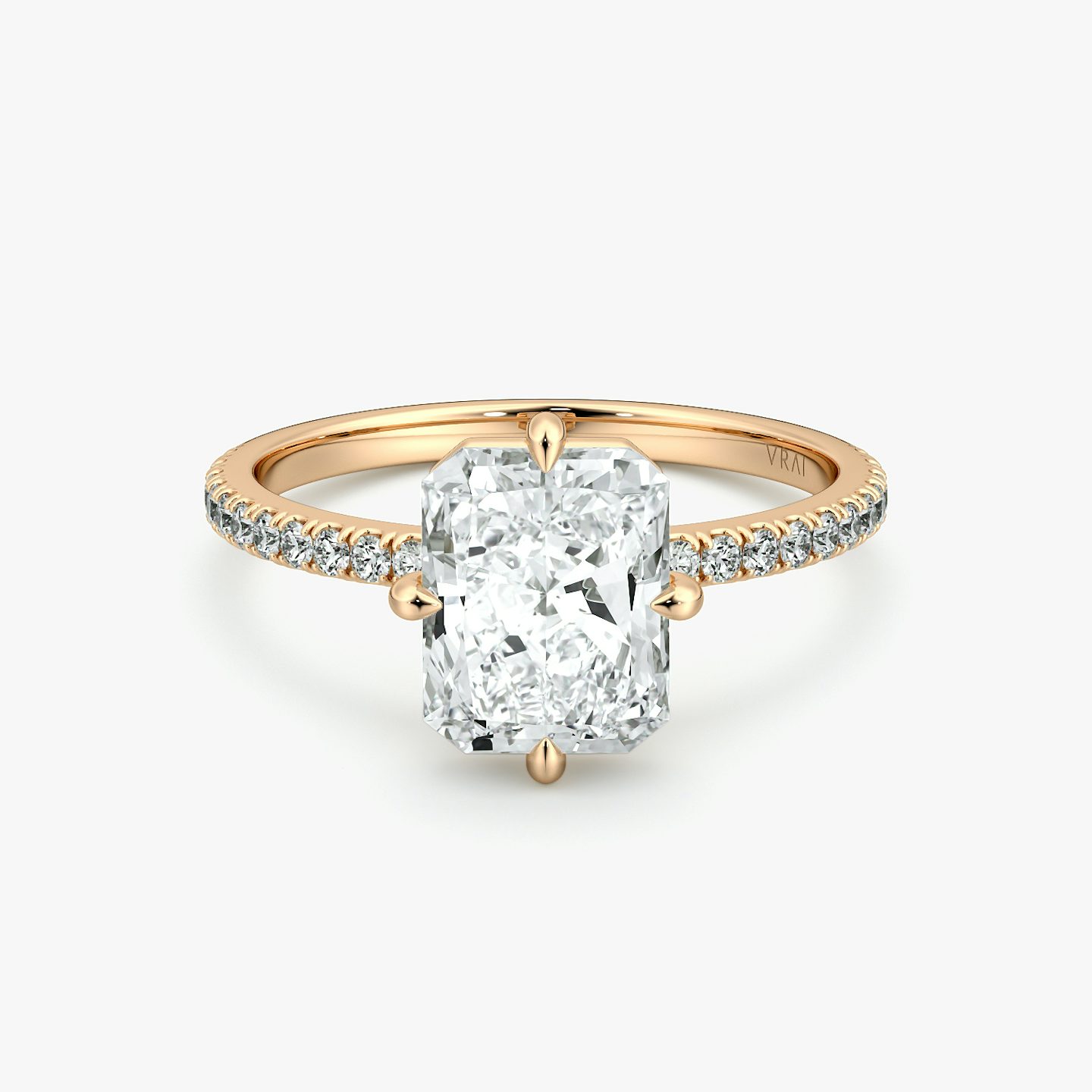 The Compass Solitaire | Radiant | 14k | Rose Gold | bandAccent: Pavé | diamondOrientation: vertical | caratWeight: other