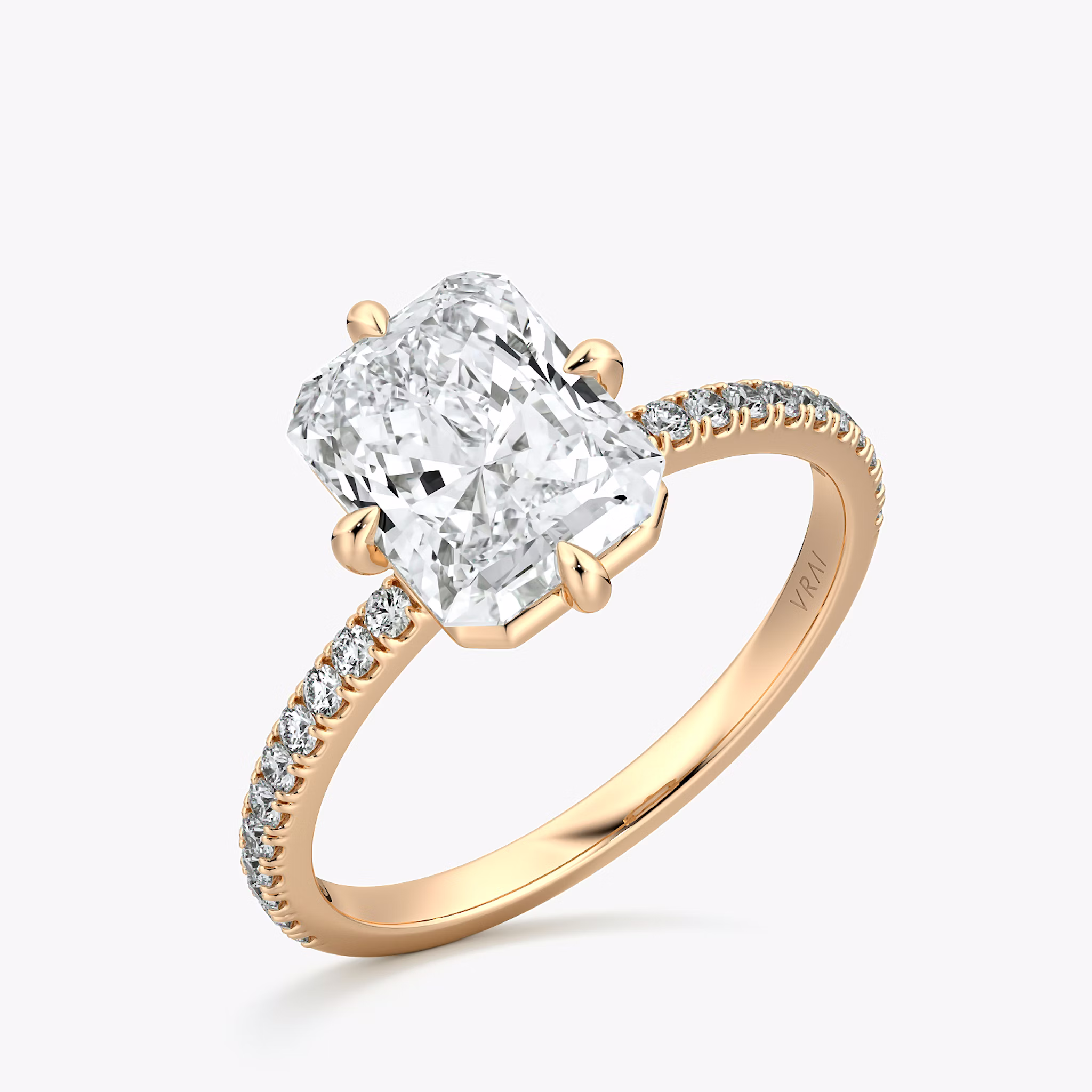 The Compass Solitaire | Radiant | 14k | Rose Gold | bandAccent: Pavé | diamondOrientation: vertical | caratWeight: other