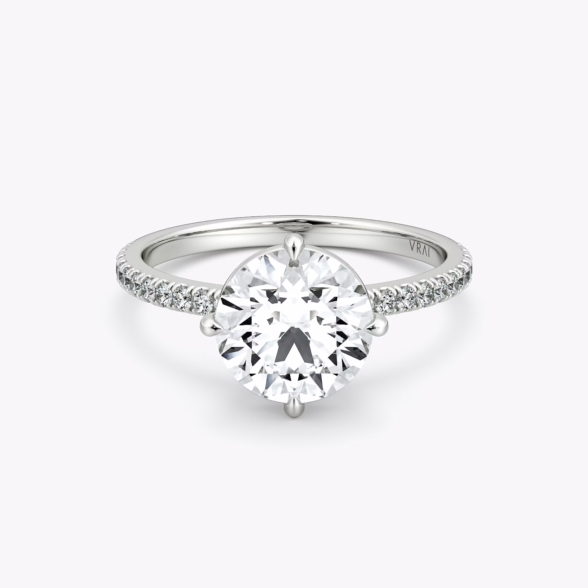 The Compass Solitaire | Round Brilliant | Platinum | bandAccent: Pavé | caratWeight: 2.0ct | diamondOrientation: vertical