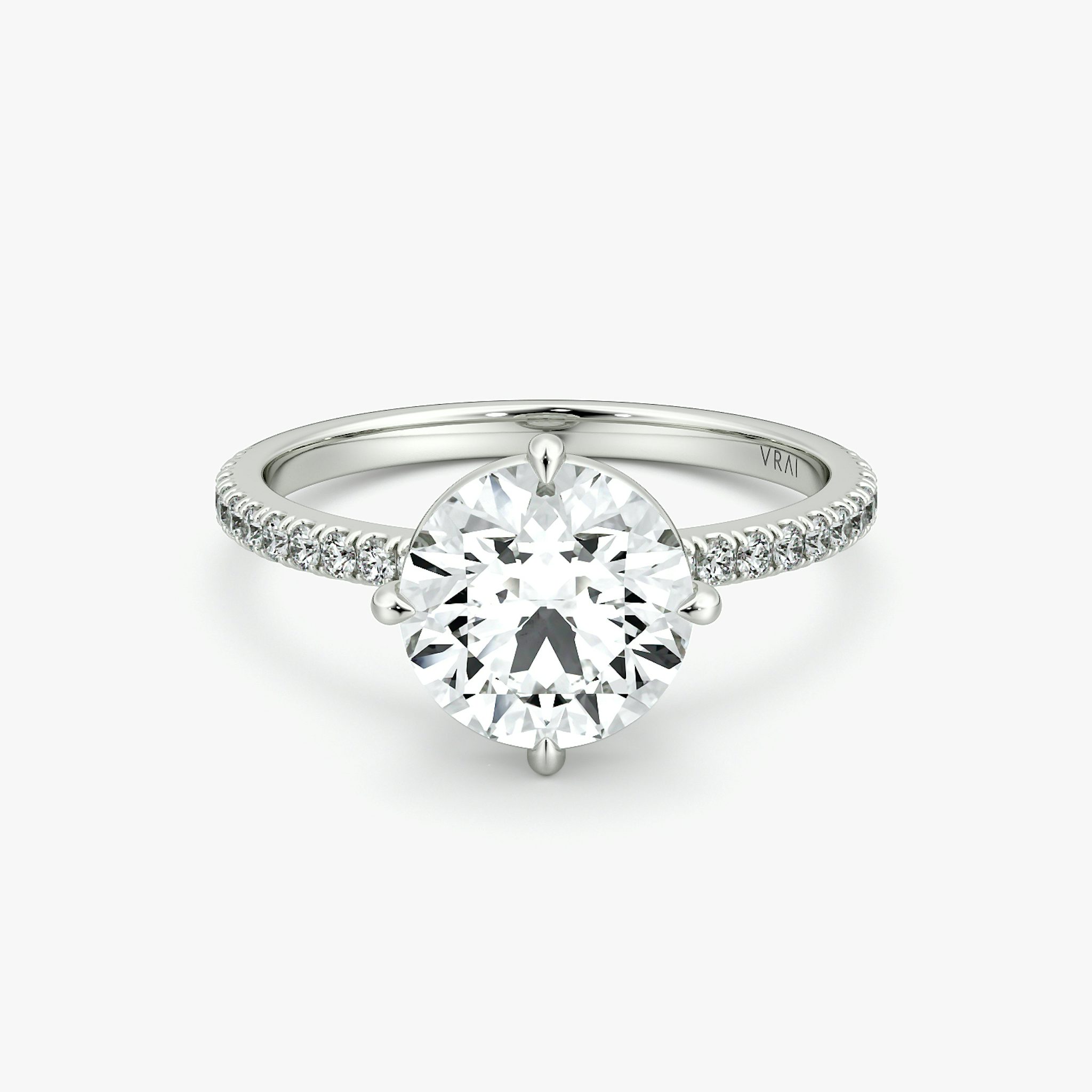 The Compass Solitaire | Round Brilliant | Platinum | bandAccent: Pavé | caratWeight: 2.0ct | diamondOrientation: vertical
