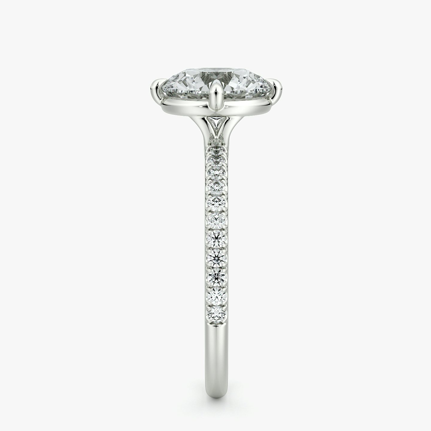 The Compass Solitaire | Round Brilliant | Platinum | bandAccent: Pavé | caratWeight: 1.0ct | diamondOrientation: vertical