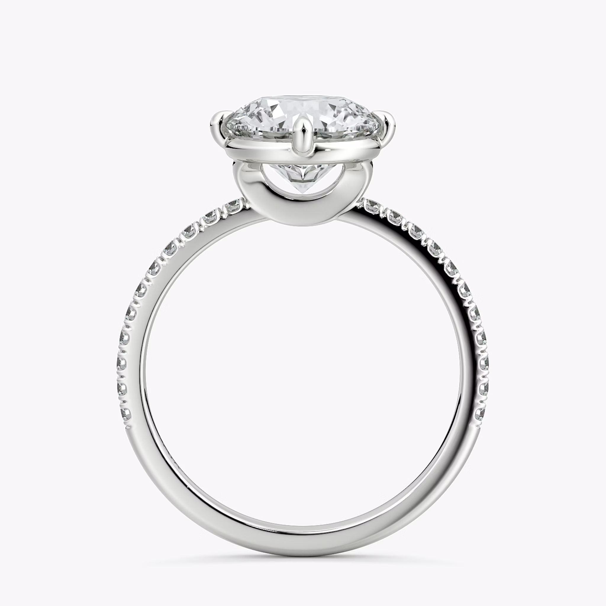 The Compass Solitaire | Round Brilliant | Platinum | bandAccent: Pavé | caratWeight: 2.0ct | diamondOrientation: vertical