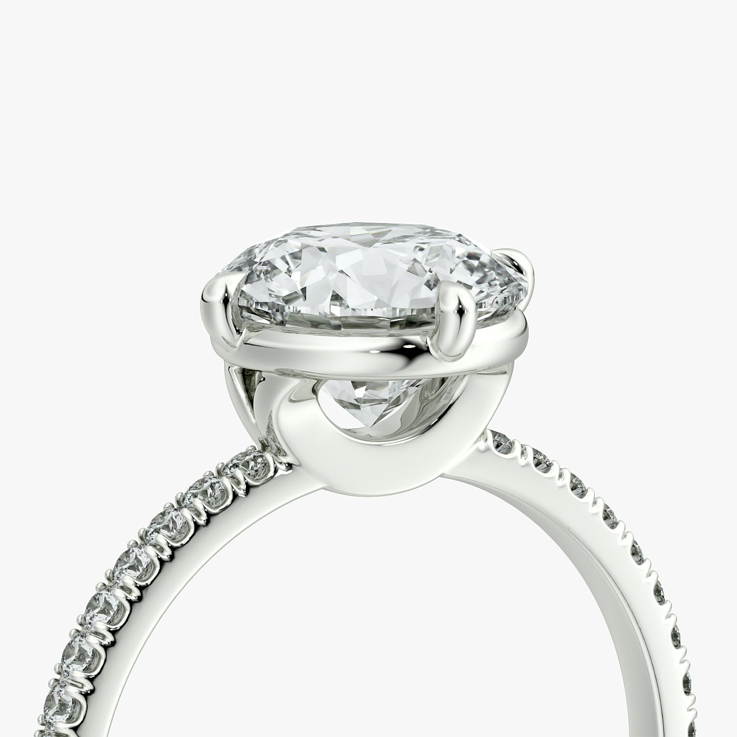 The Compass Solitaire | Round Brilliant | Platinum | bandAccent: Pavé | caratWeight: 1.0ct | diamondOrientation: vertical