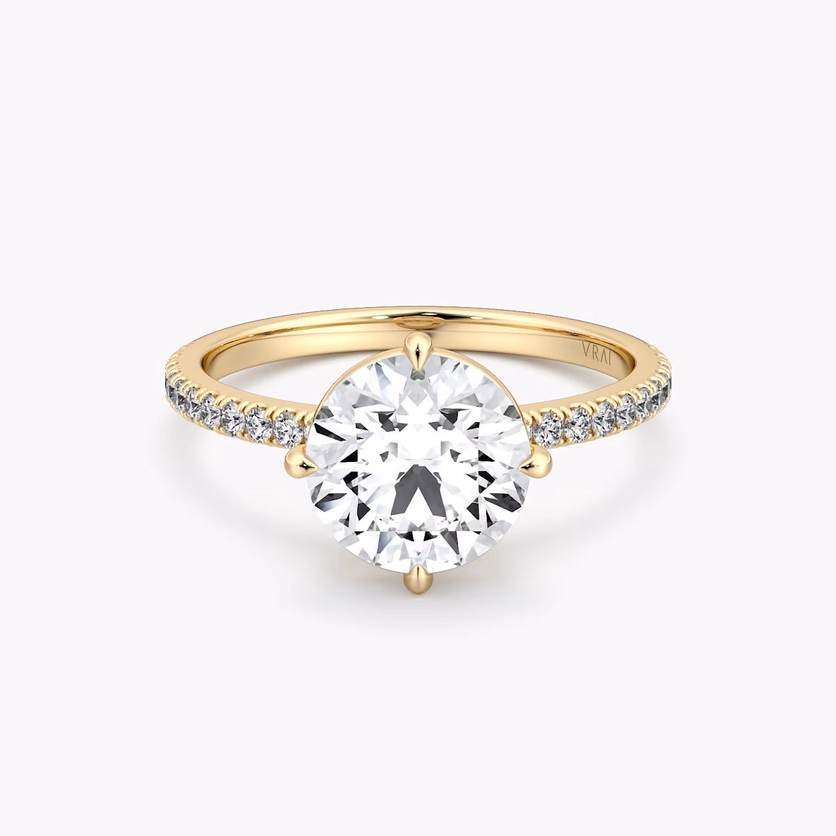 The Compass Solitaire | Round Brilliant | 18k | Yellow Gold | bandAccent: Pavé | caratWeight: 2.0ct | diamondOrientation: vertical