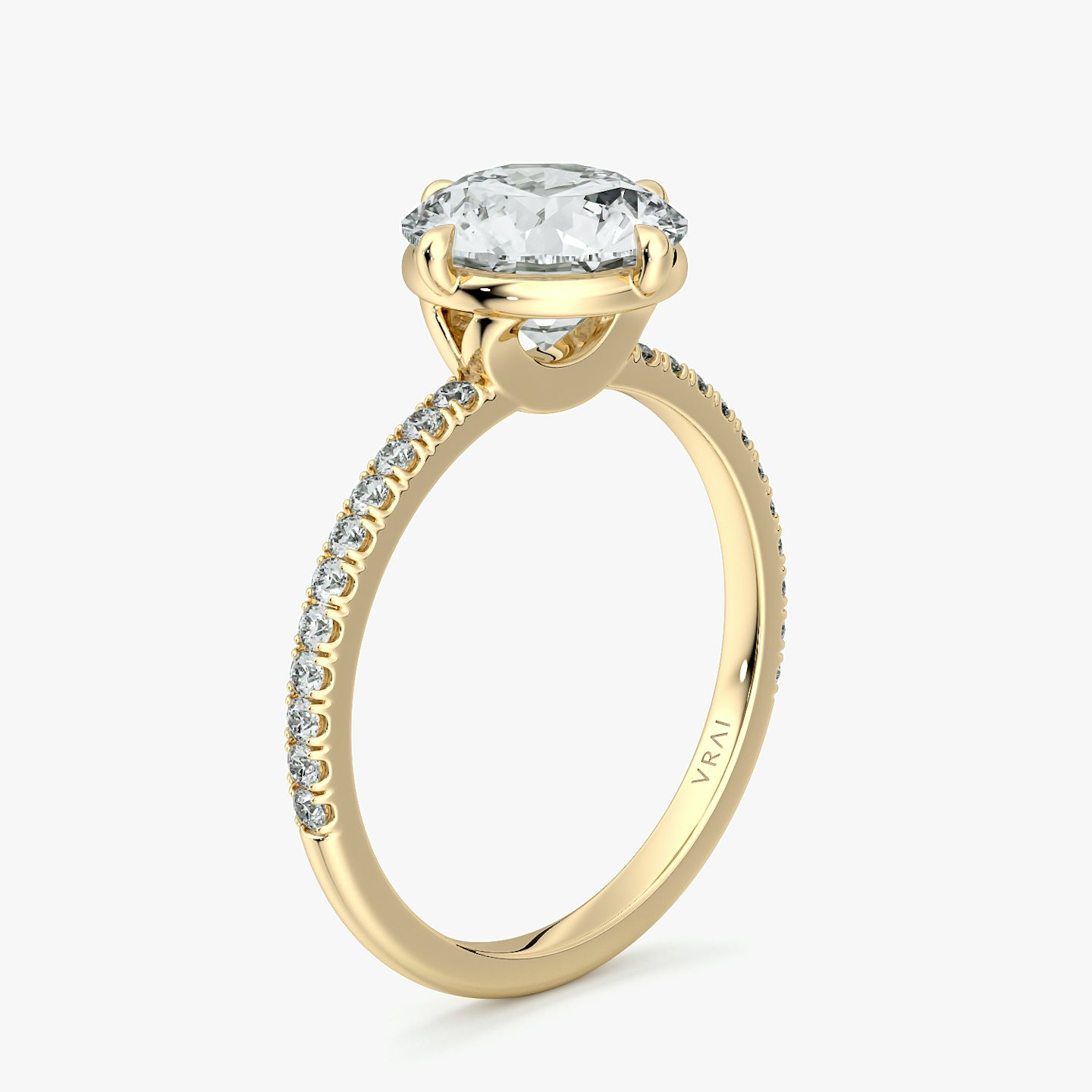 The Compass Solitaire | Round Brilliant | 18k | Yellow Gold | bandAccent: Pavé | caratWeight: 1.5ct | diamondOrientation: vertical